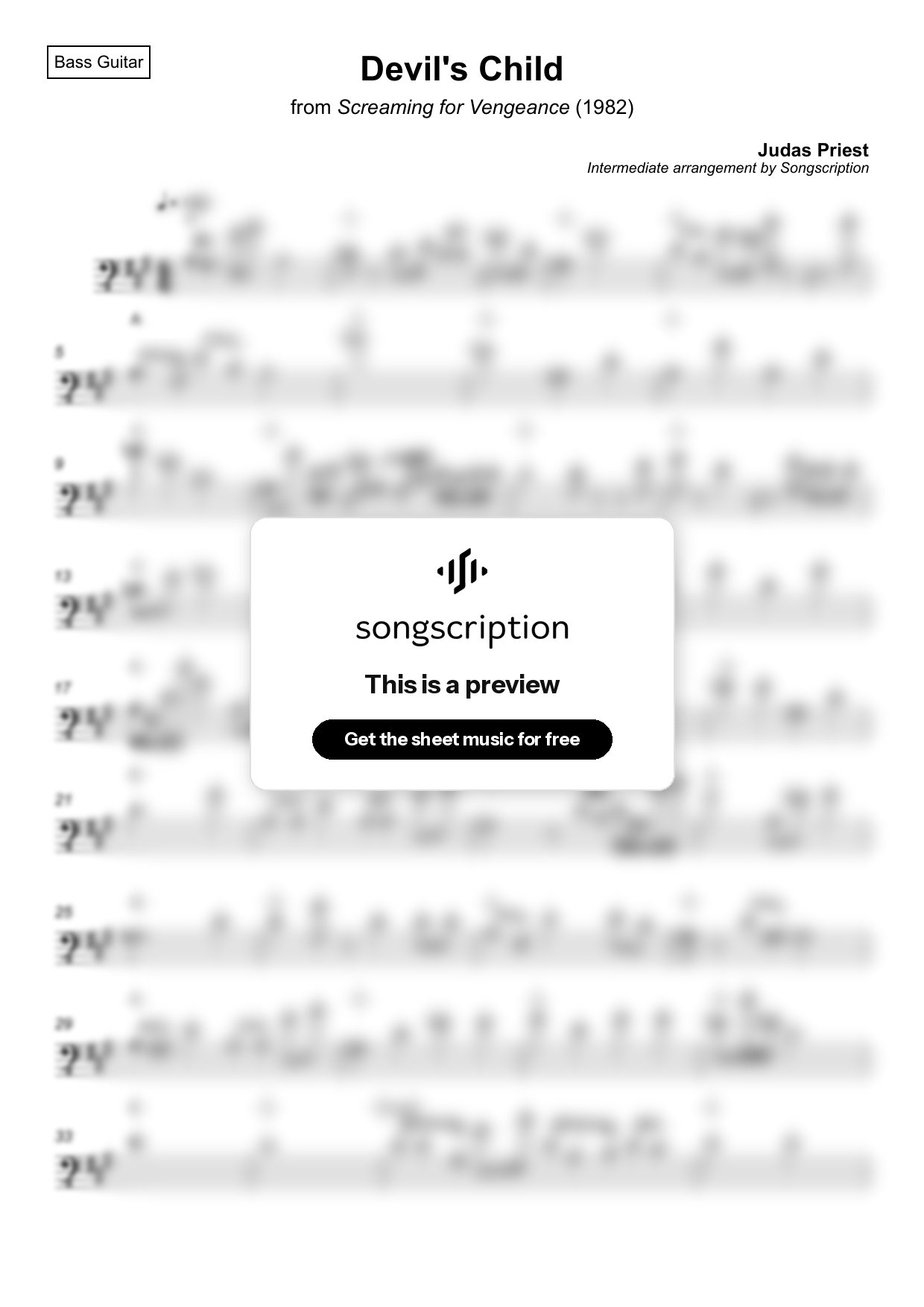 Intermediate Bass Guitar Sheet Music for "Devil's Child" by Judas Priest