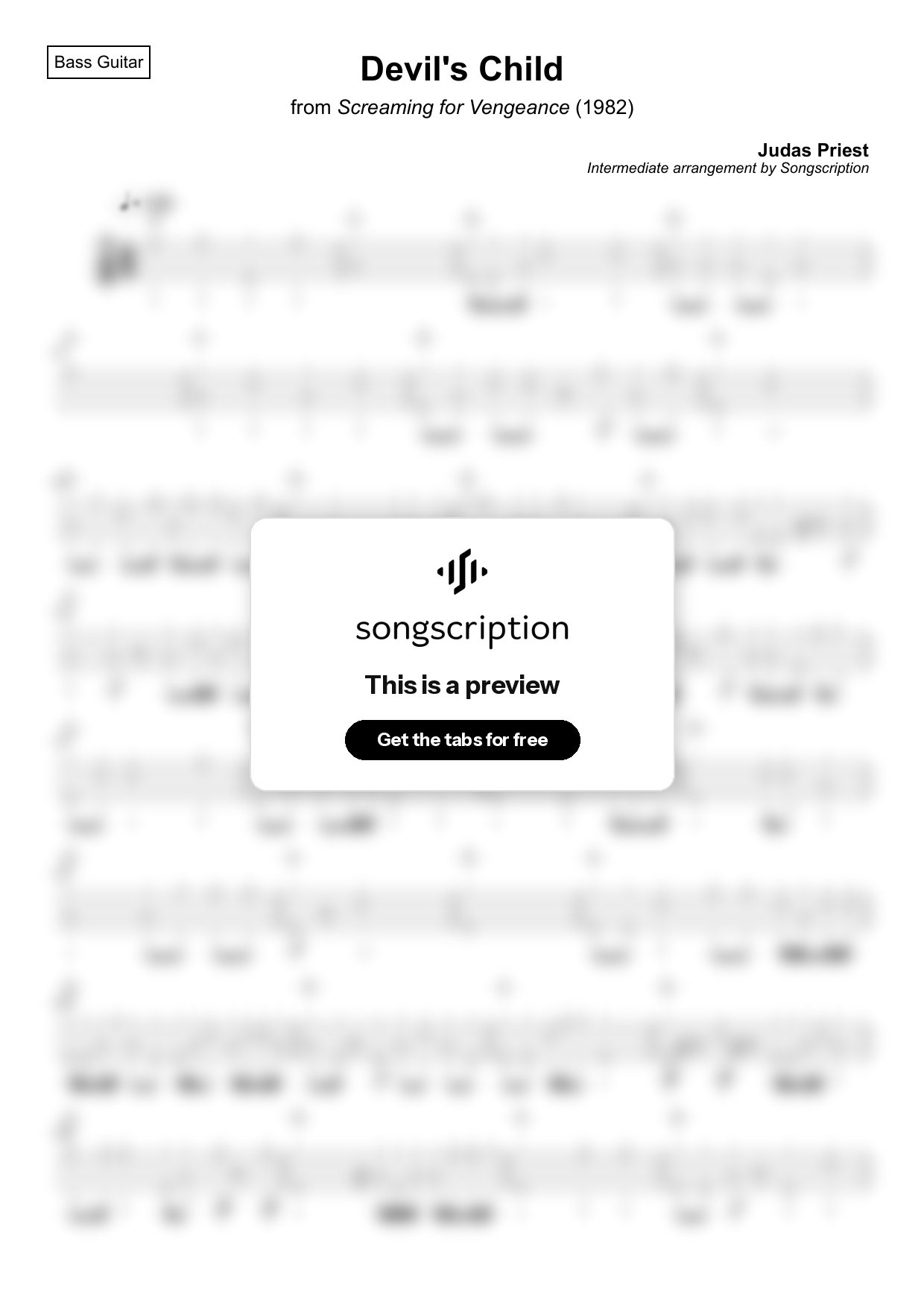 Intermediate Bass Guitar Tabs for "Devil's Child" by Judas Priest