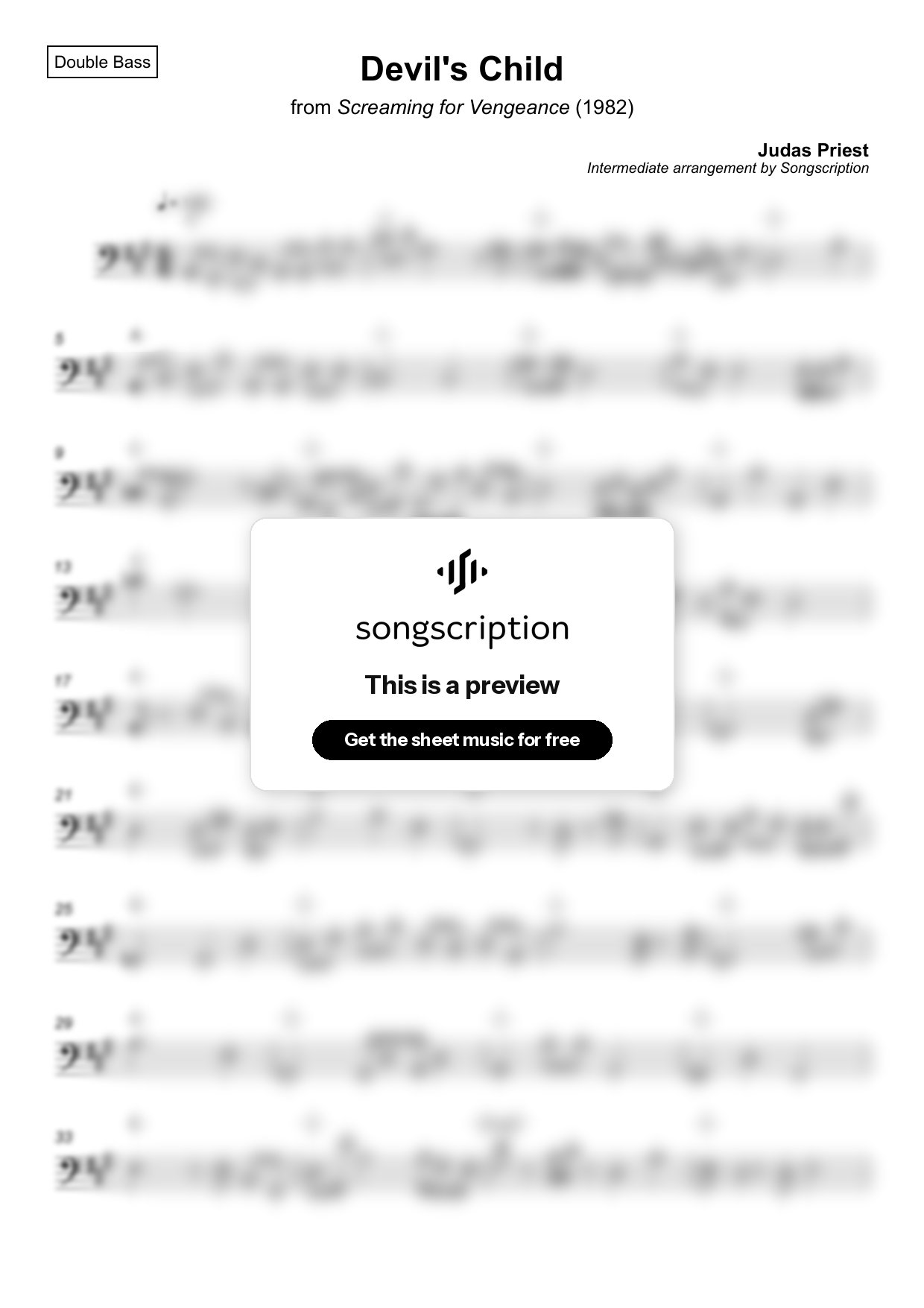 Intermediate Double Bass Sheet Music for "Devil's Child" by Judas Priest