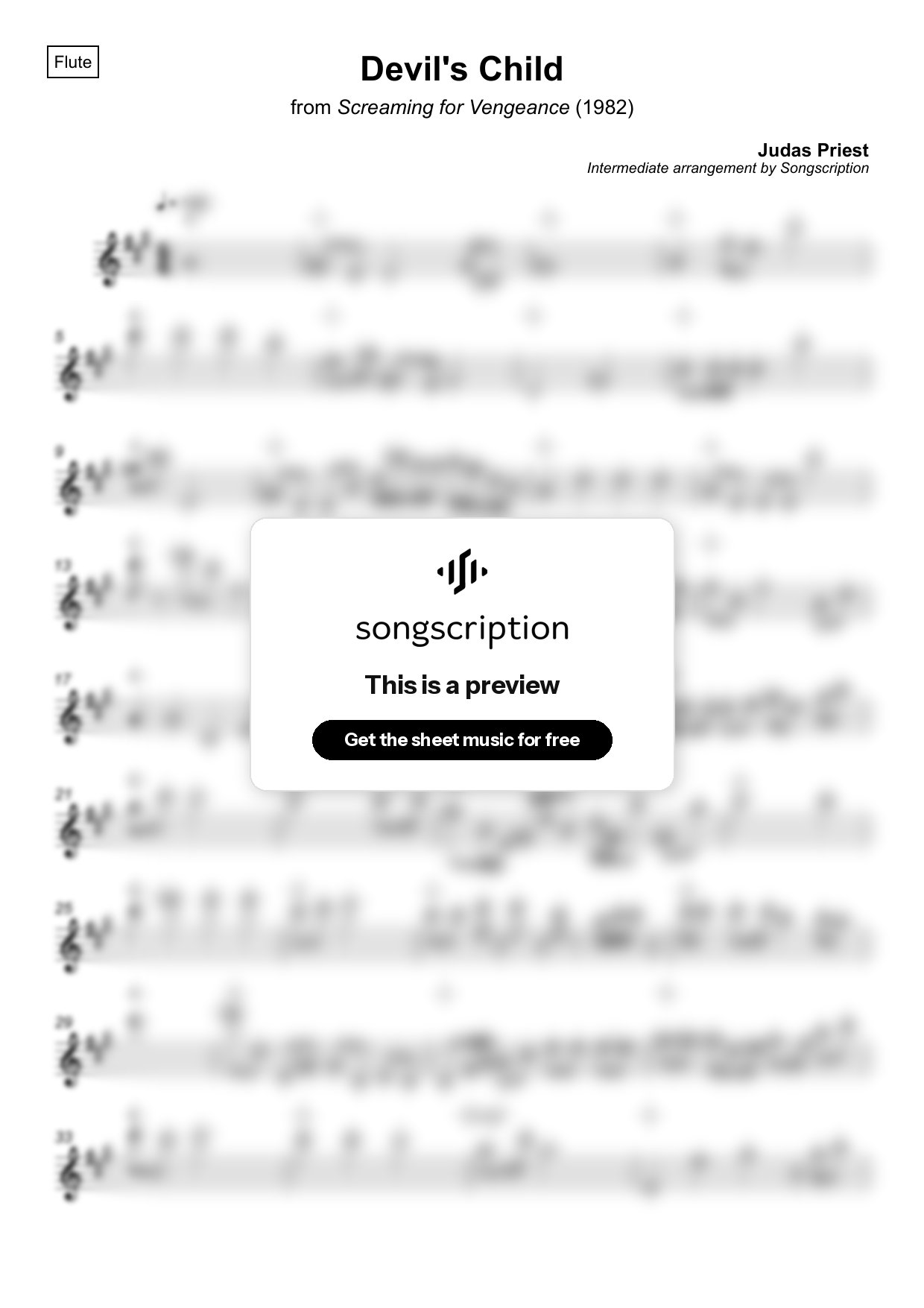 Intermediate Flute Sheet Music for "Devil's Child" by Judas Priest