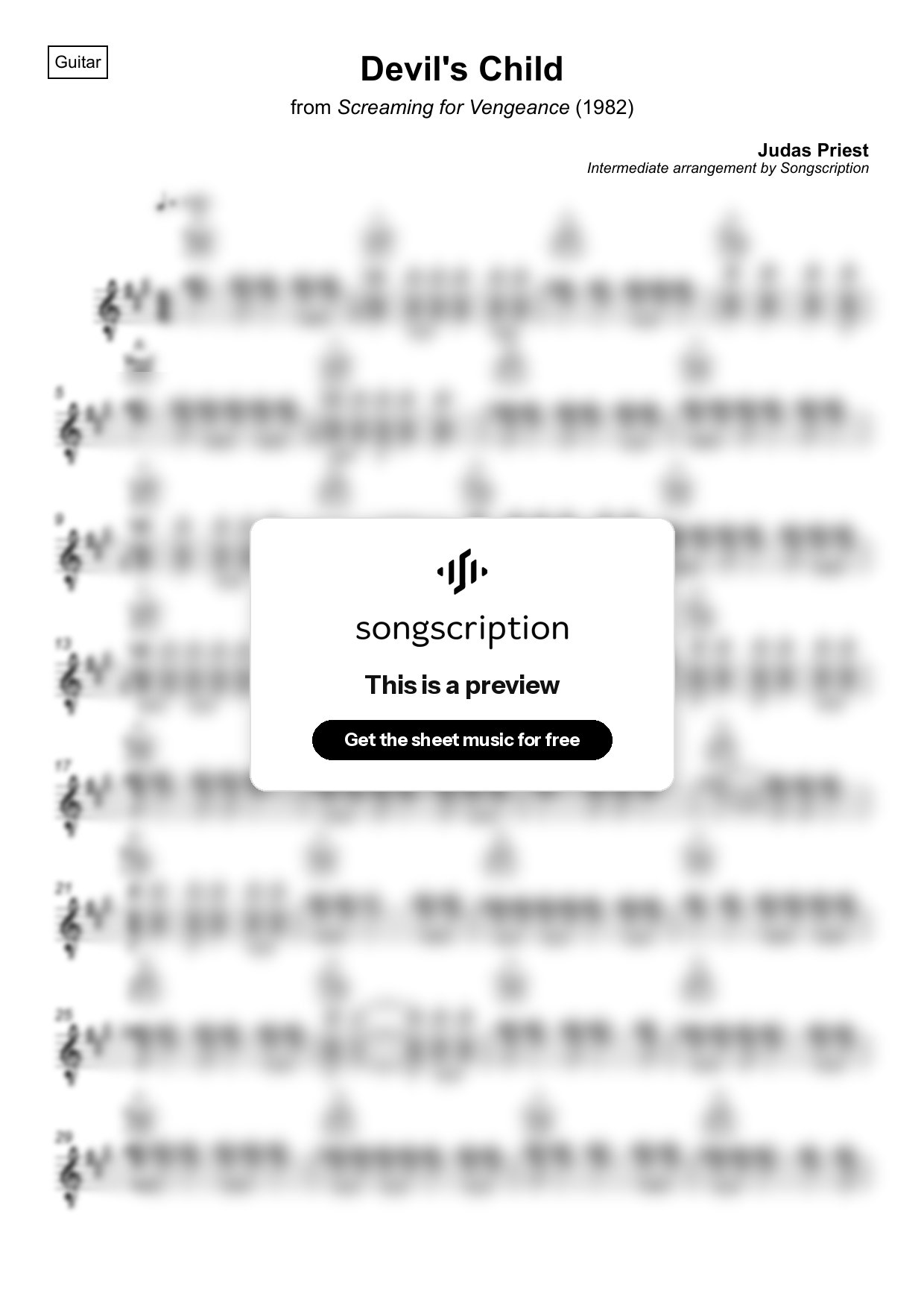 Intermediate Acoustic Guitar Sheet Music for "Devil's Child" by Judas Priest
