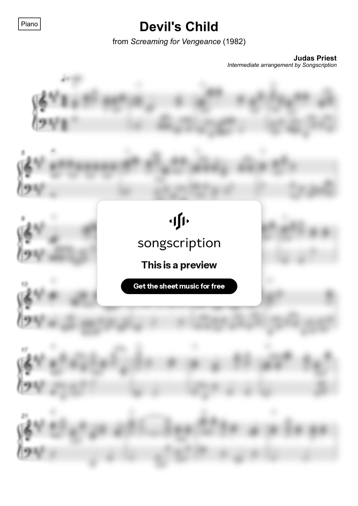 Intermediate Piano Sheet Music for "Devil's Child" by Judas Priest