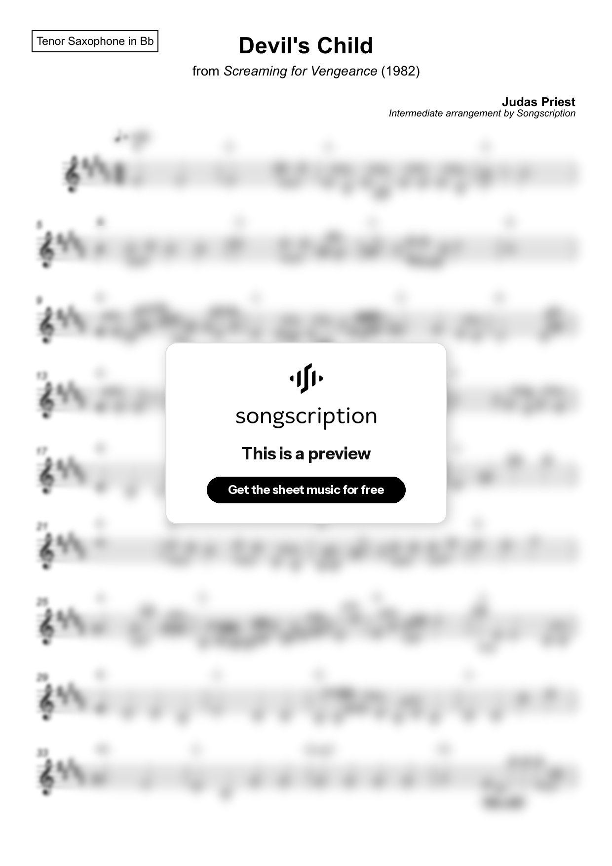 Intermediate Tenor Sax Sheet Music for "Devil's Child" by Judas Priest