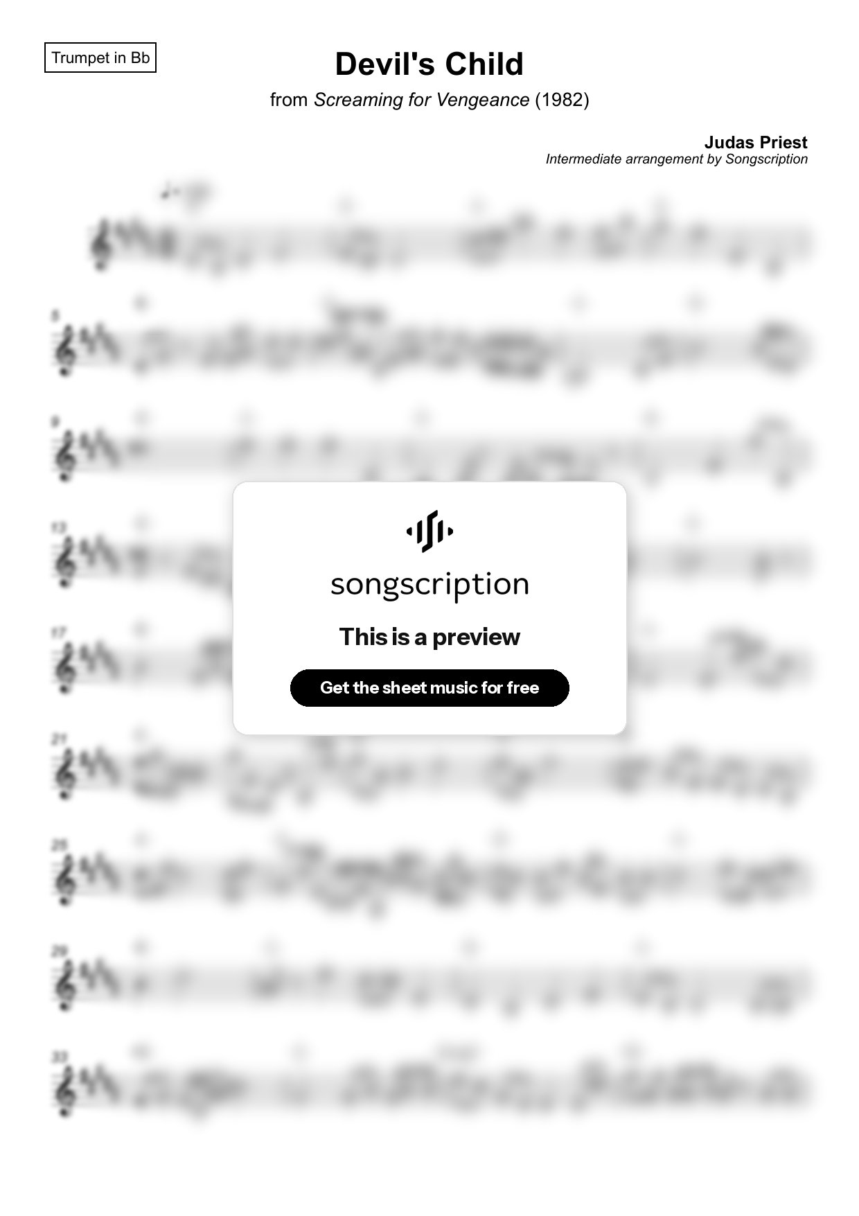 Intermediate Trumpet Sheet Music for "Devil's Child" by Judas Priest