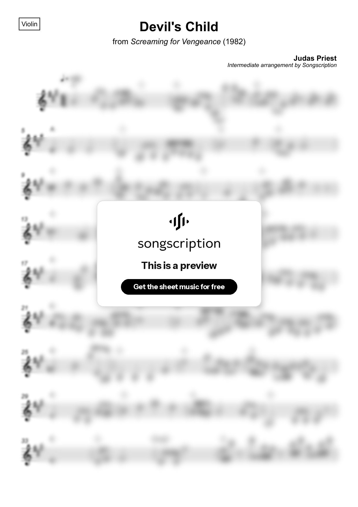 Intermediate Violin Sheet Music for "Devil's Child" by Judas Priest