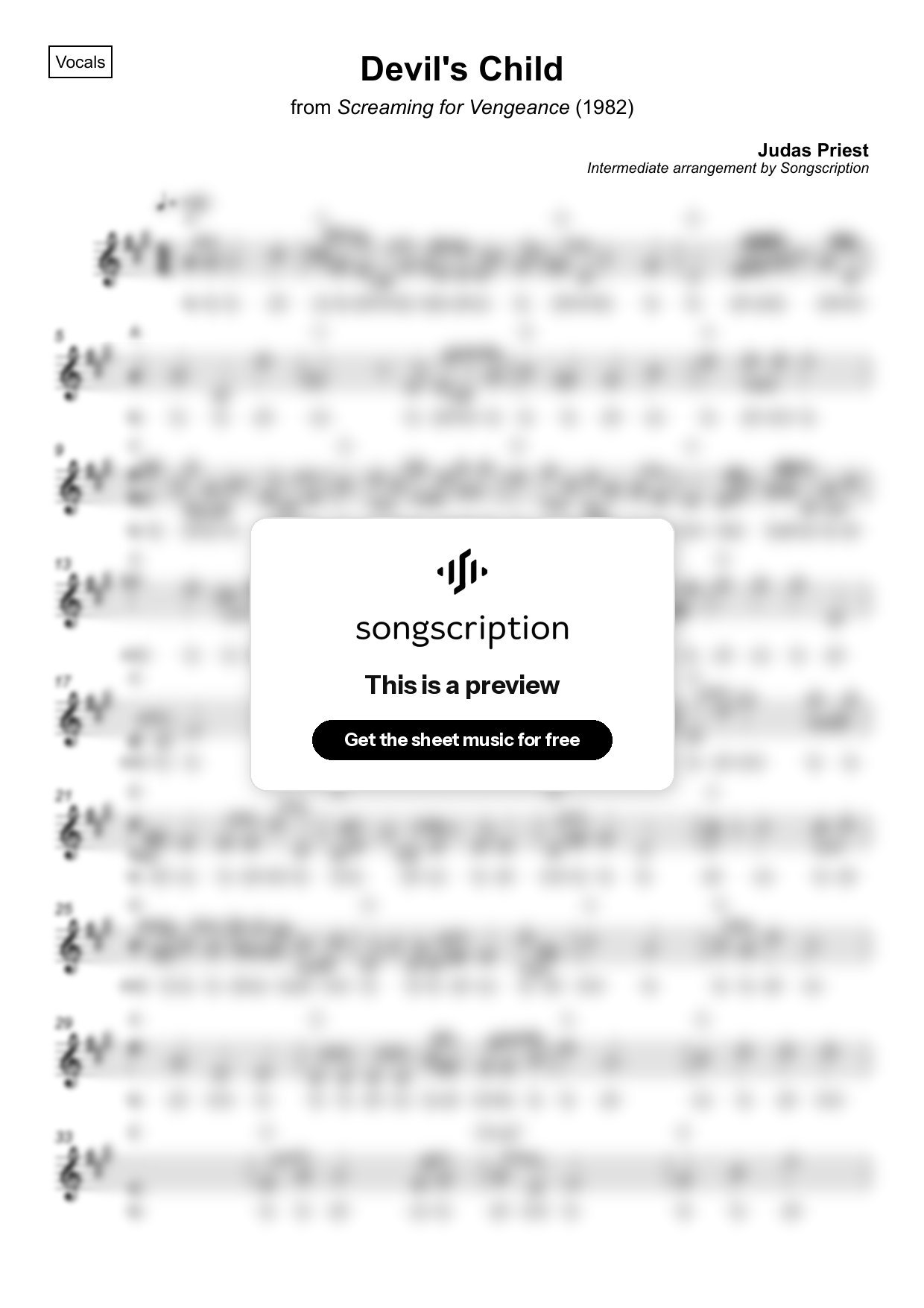 Intermediate Vocals Sheet Music for "Devil's Child" by Judas Priest