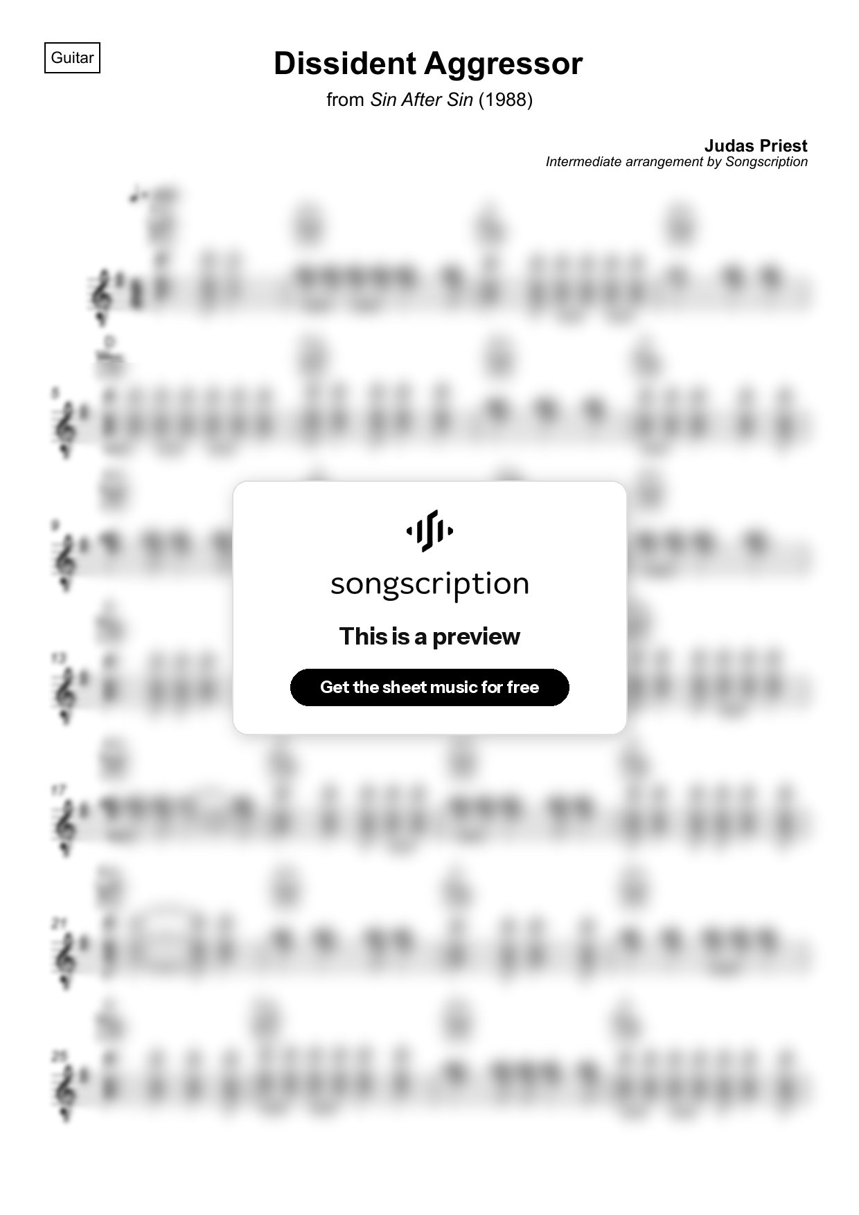Intermediate Acoustic Guitar Sheet Music for "Dissident Aggressor" by Judas Priest