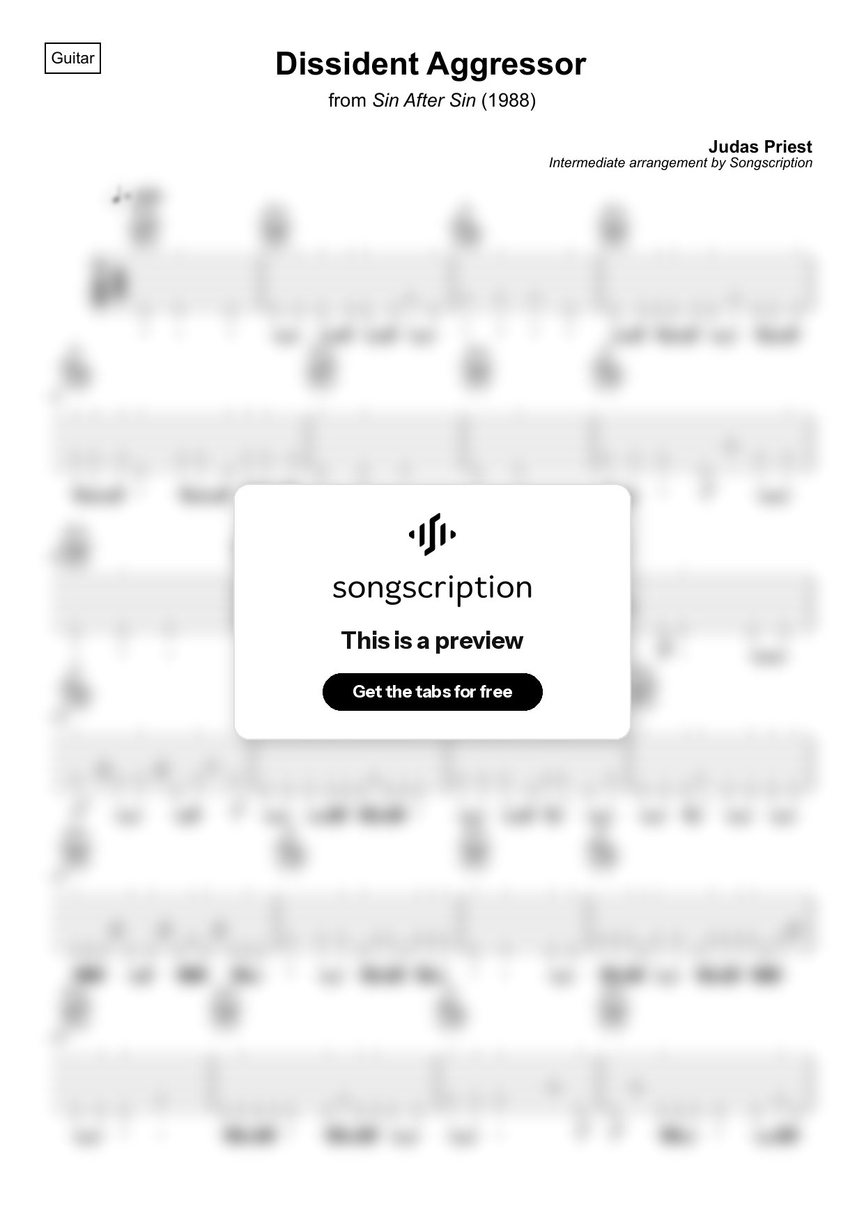 Intermediate Acoustic Guitar Tabs for "Dissident Aggressor" by Judas Priest