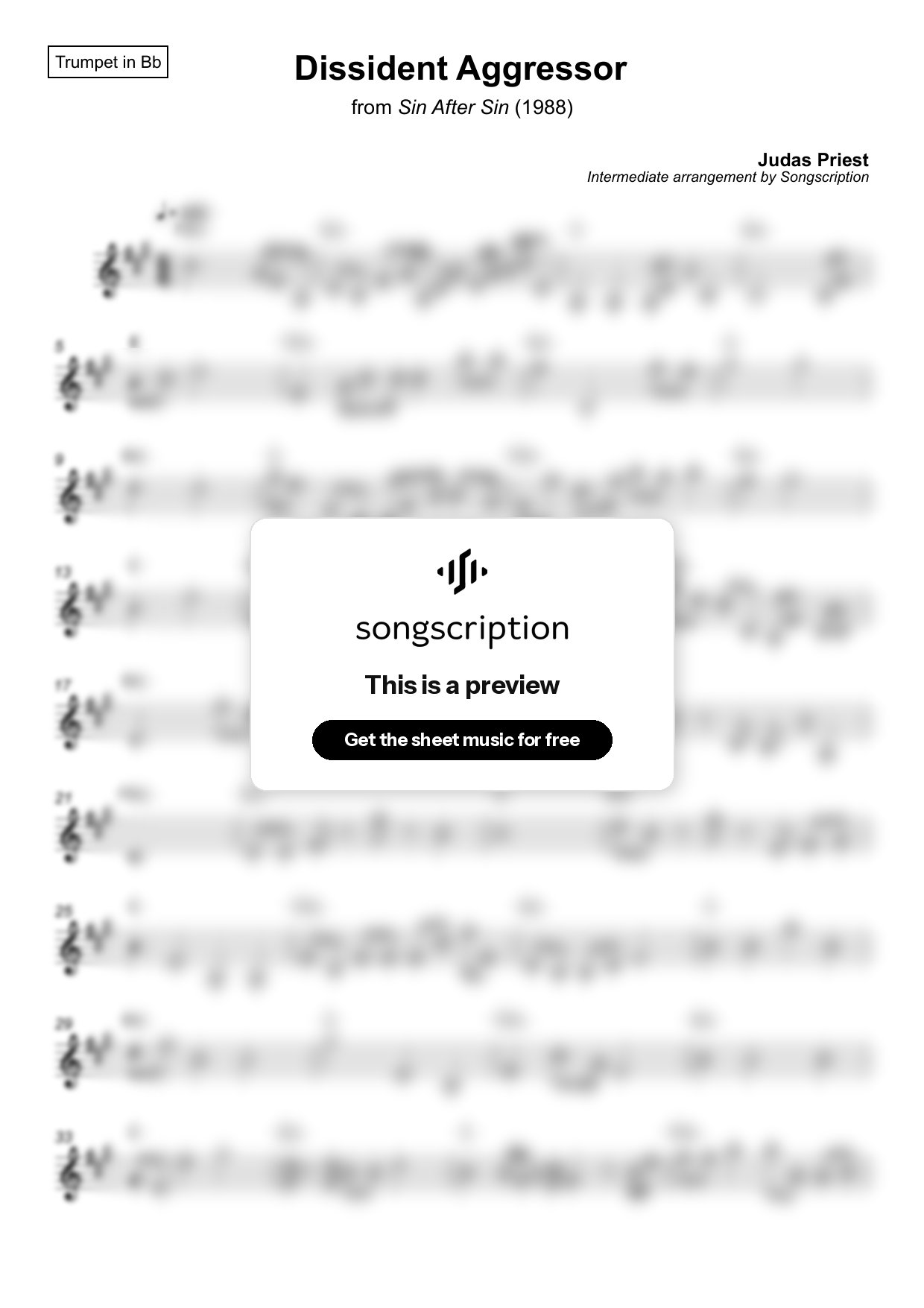 Intermediate Trumpet Sheet Music for "Dissident Aggressor" by Judas Priest