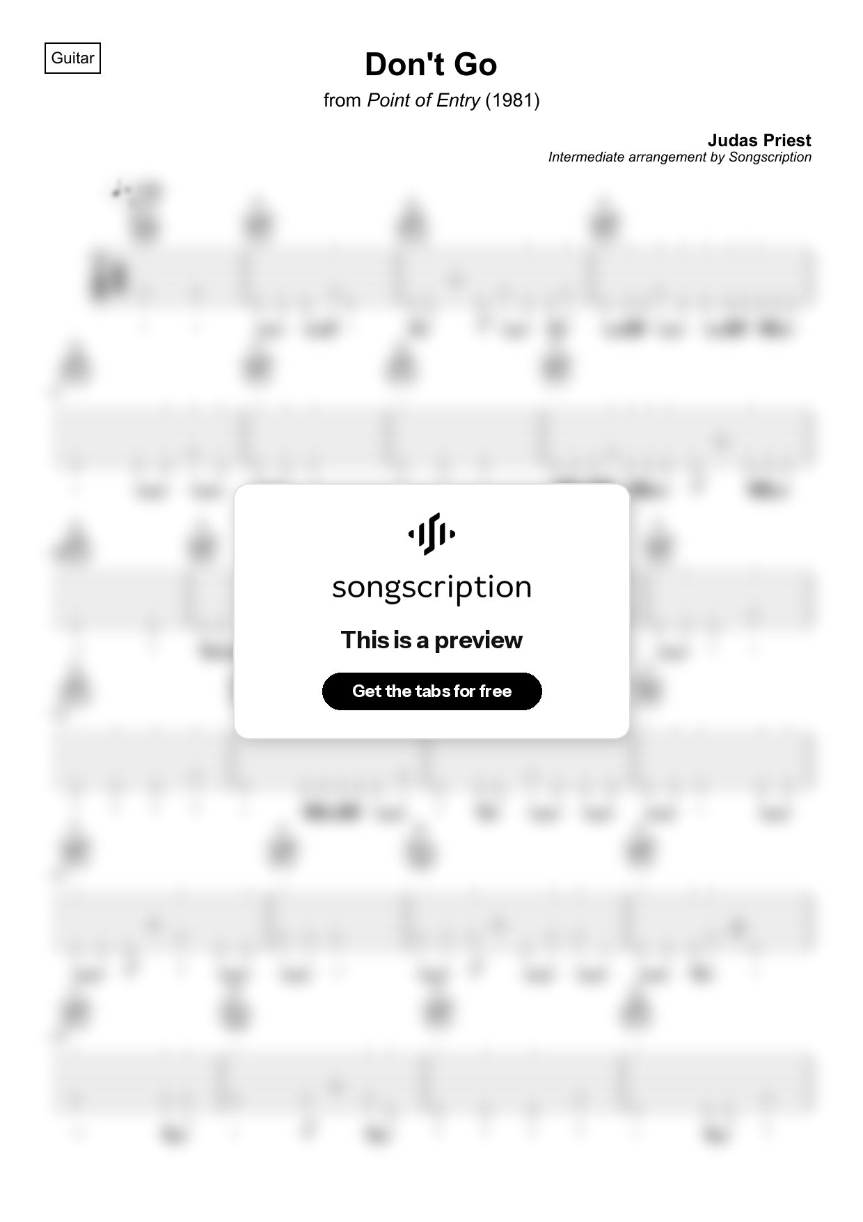 Intermediate Acoustic Guitar Tabs for "Don't Go" by Judas Priest