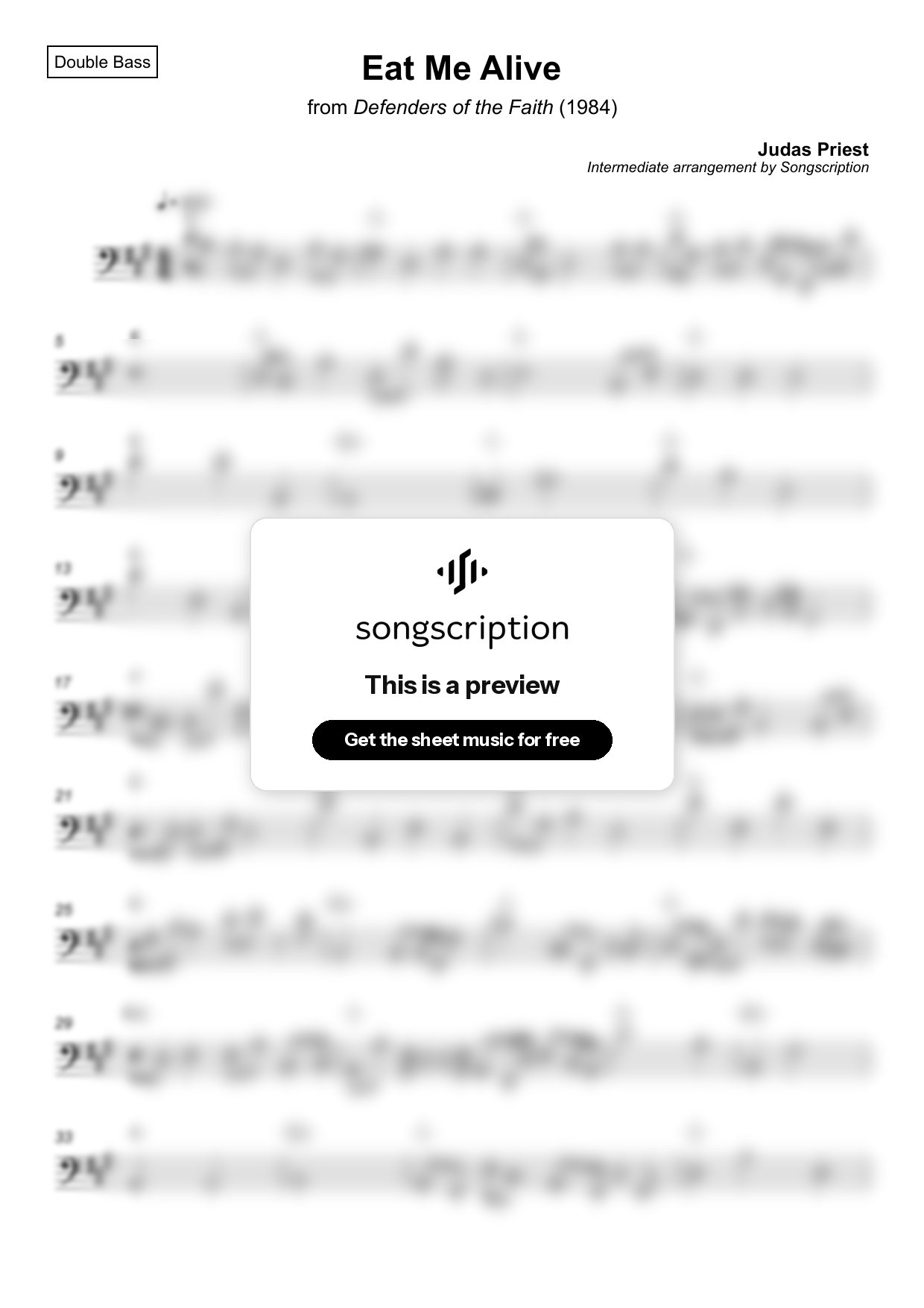 Intermediate Double Bass Sheet Music for "Eat Me Alive" by Judas Priest