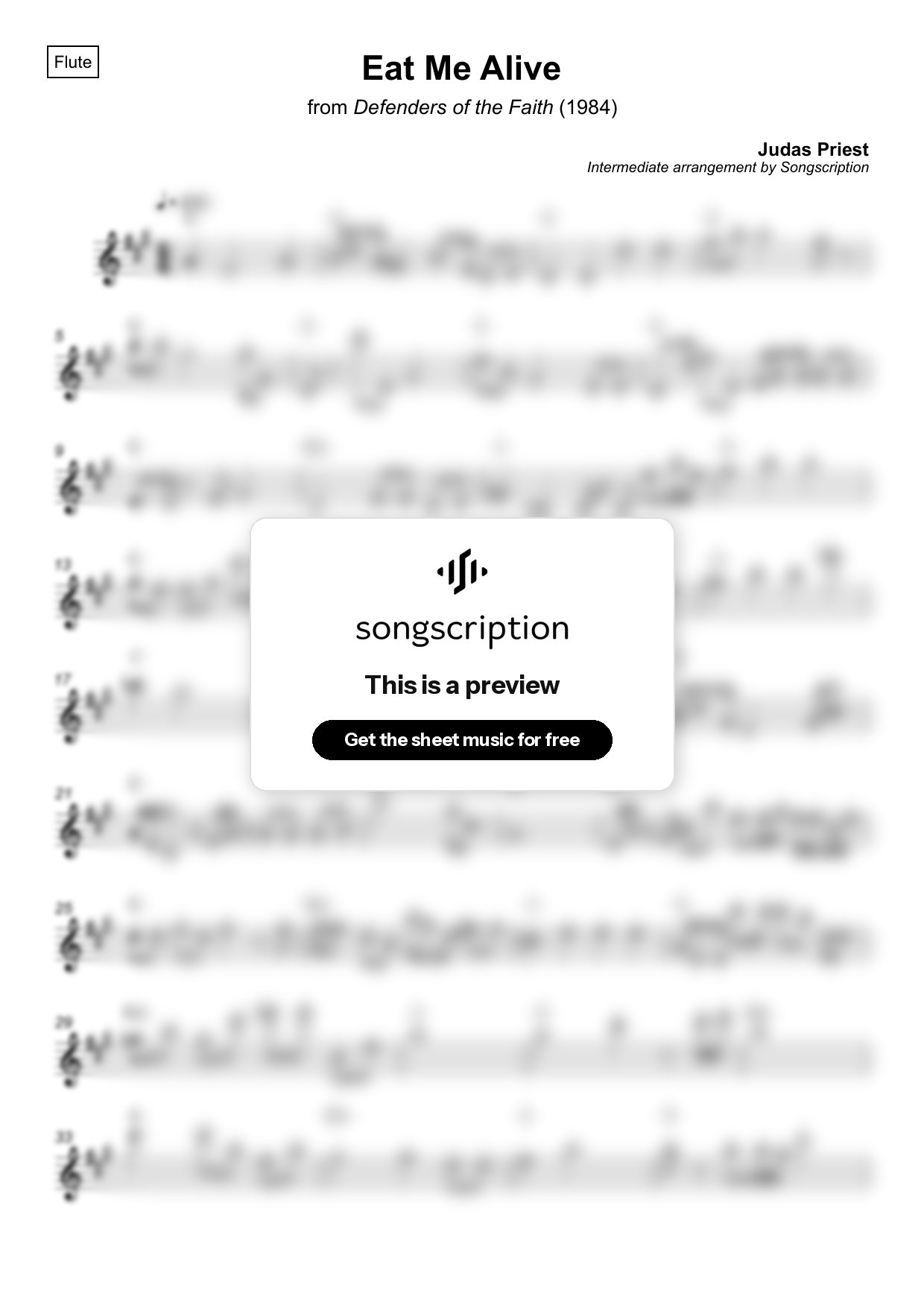 Intermediate Flute Sheet Music for "Eat Me Alive" by Judas Priest