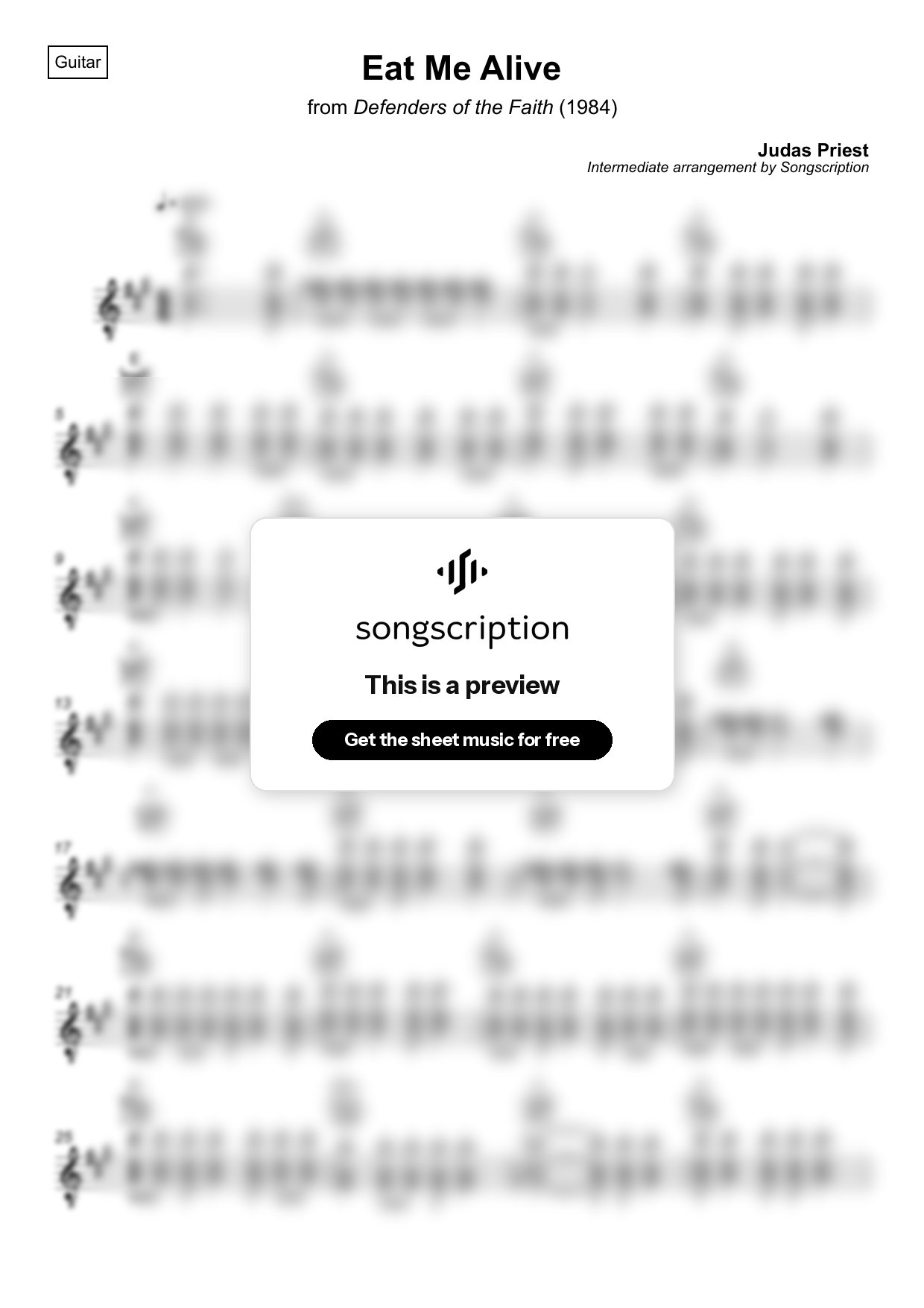 Intermediate Acoustic Guitar Sheet Music for "Eat Me Alive" by Judas Priest