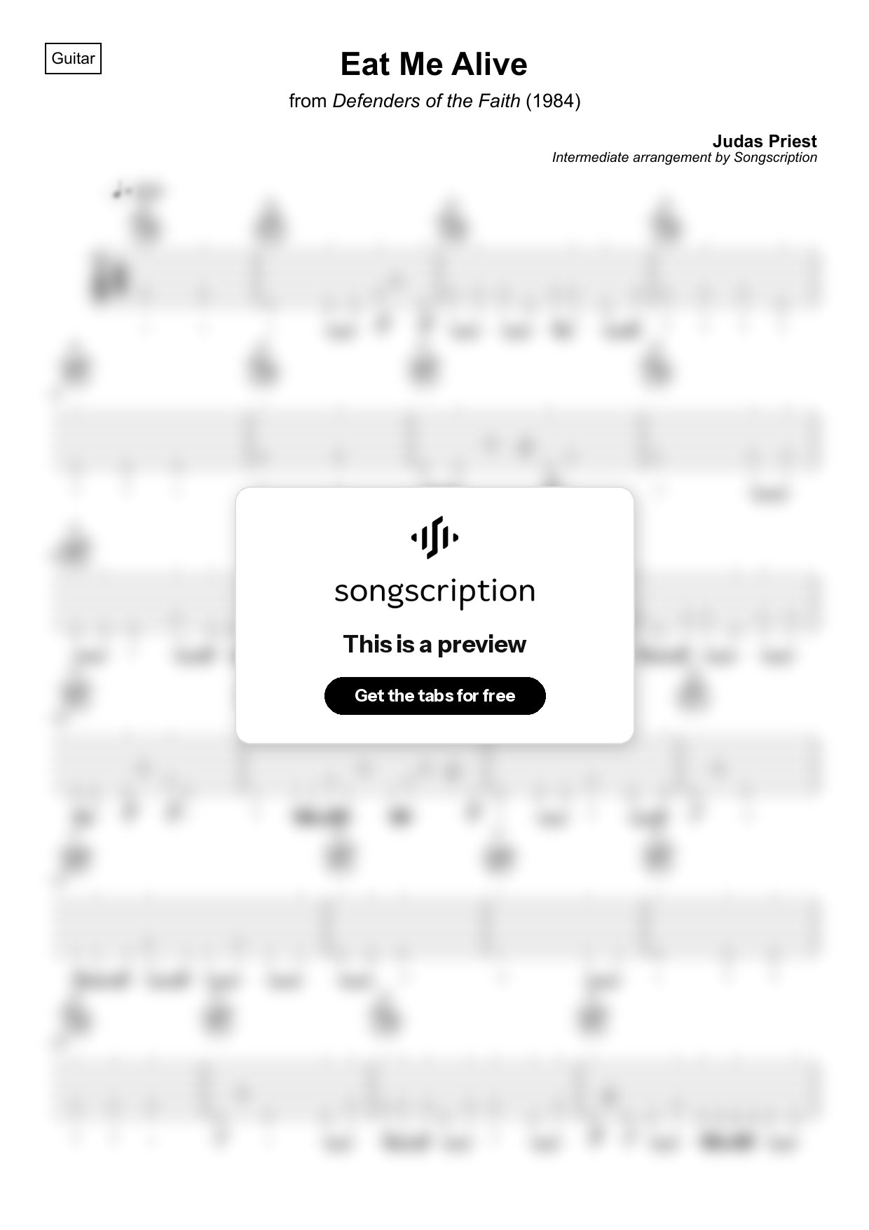 Intermediate Acoustic Guitar Tabs for "Eat Me Alive" by Judas Priest