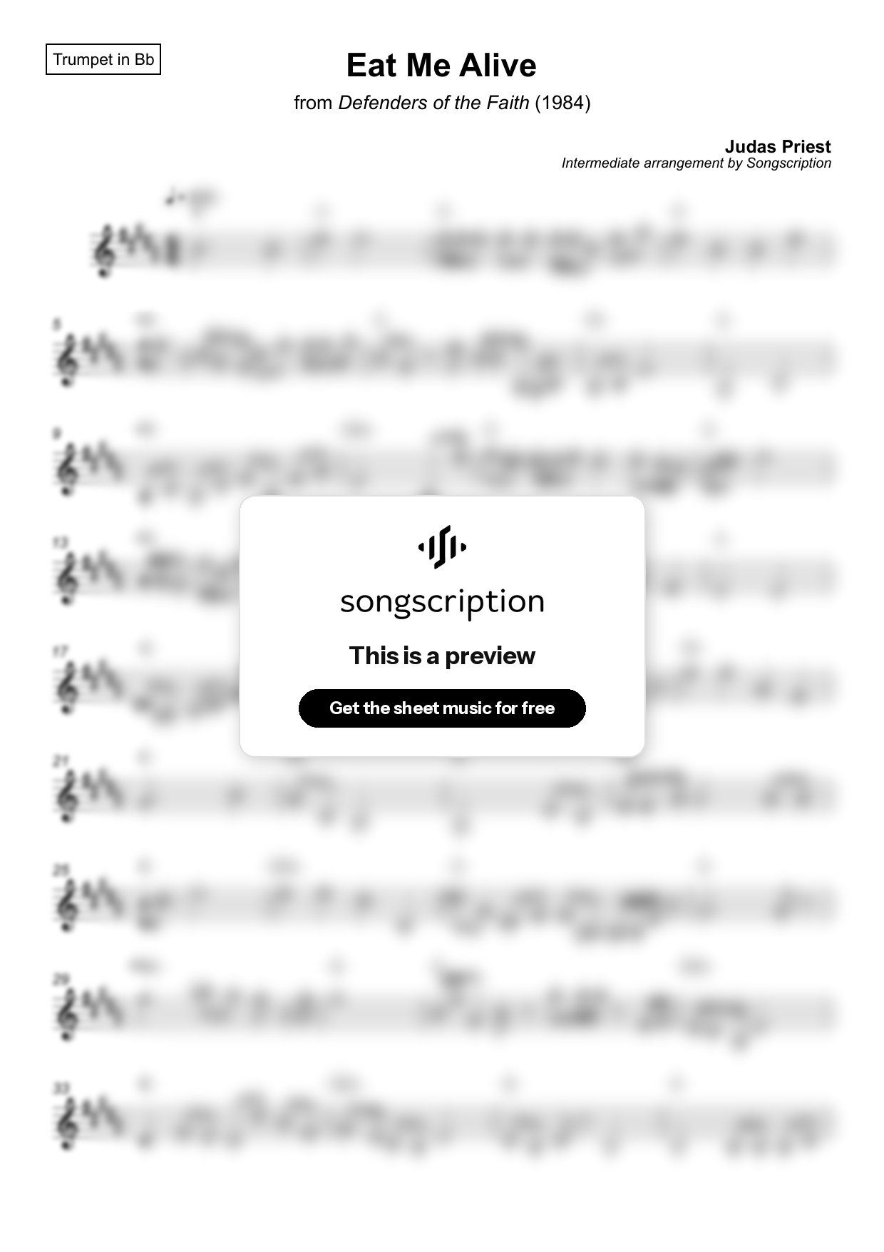 Intermediate Trumpet Sheet Music for "Eat Me Alive" by Judas Priest