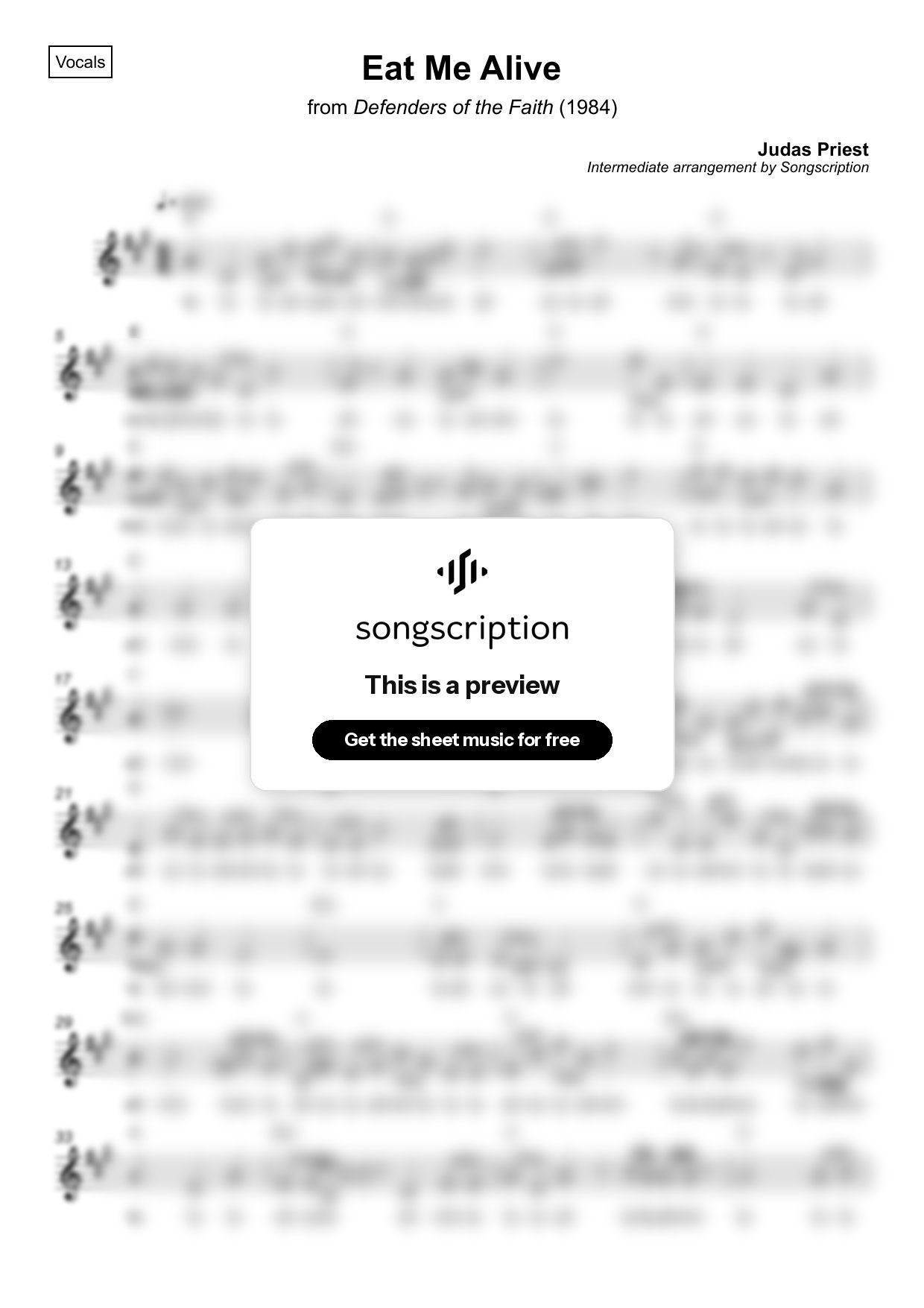 Intermediate Vocals Sheet Music for "Eat Me Alive" by Judas Priest