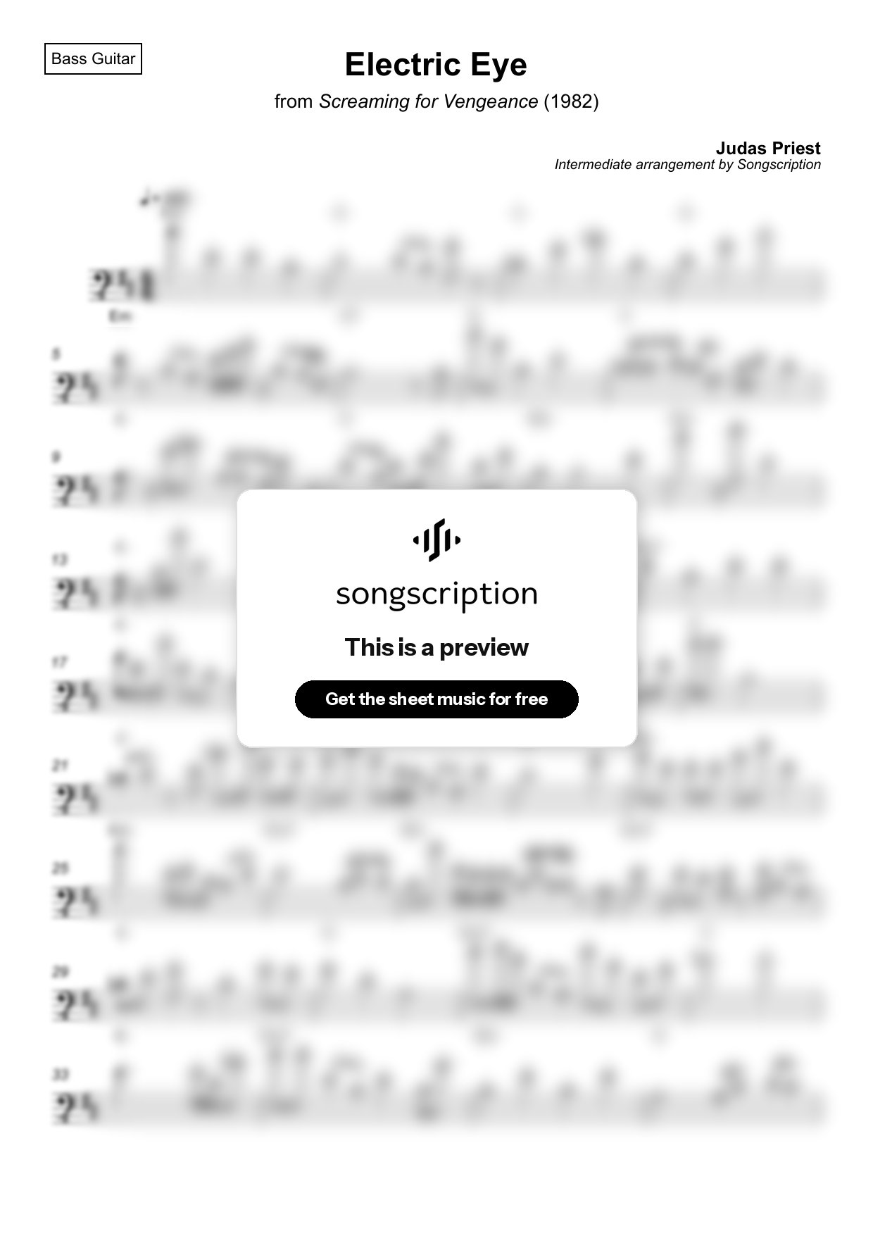 Intermediate Bass Guitar Sheet Music for "Electric Eye" by Judas Priest