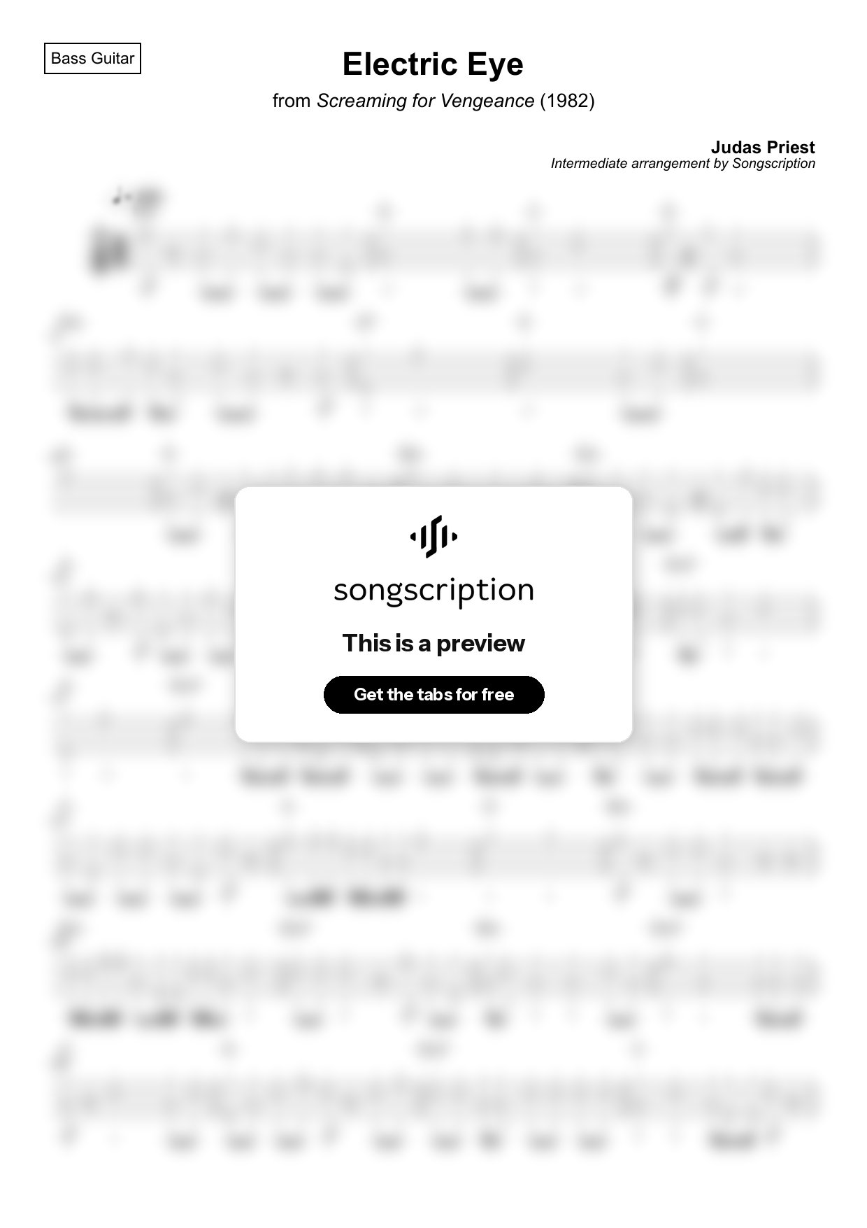 Intermediate Bass Guitar Tabs for "Electric Eye" by Judas Priest