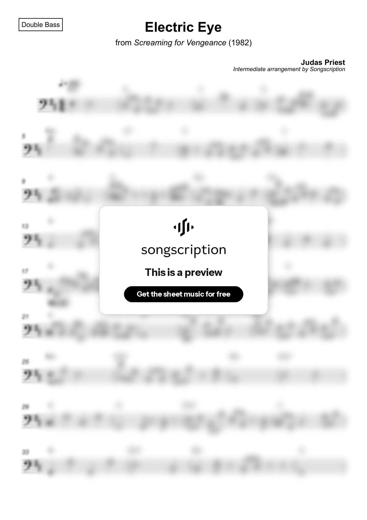 Intermediate Double Bass Sheet Music for "Electric Eye" by Judas Priest