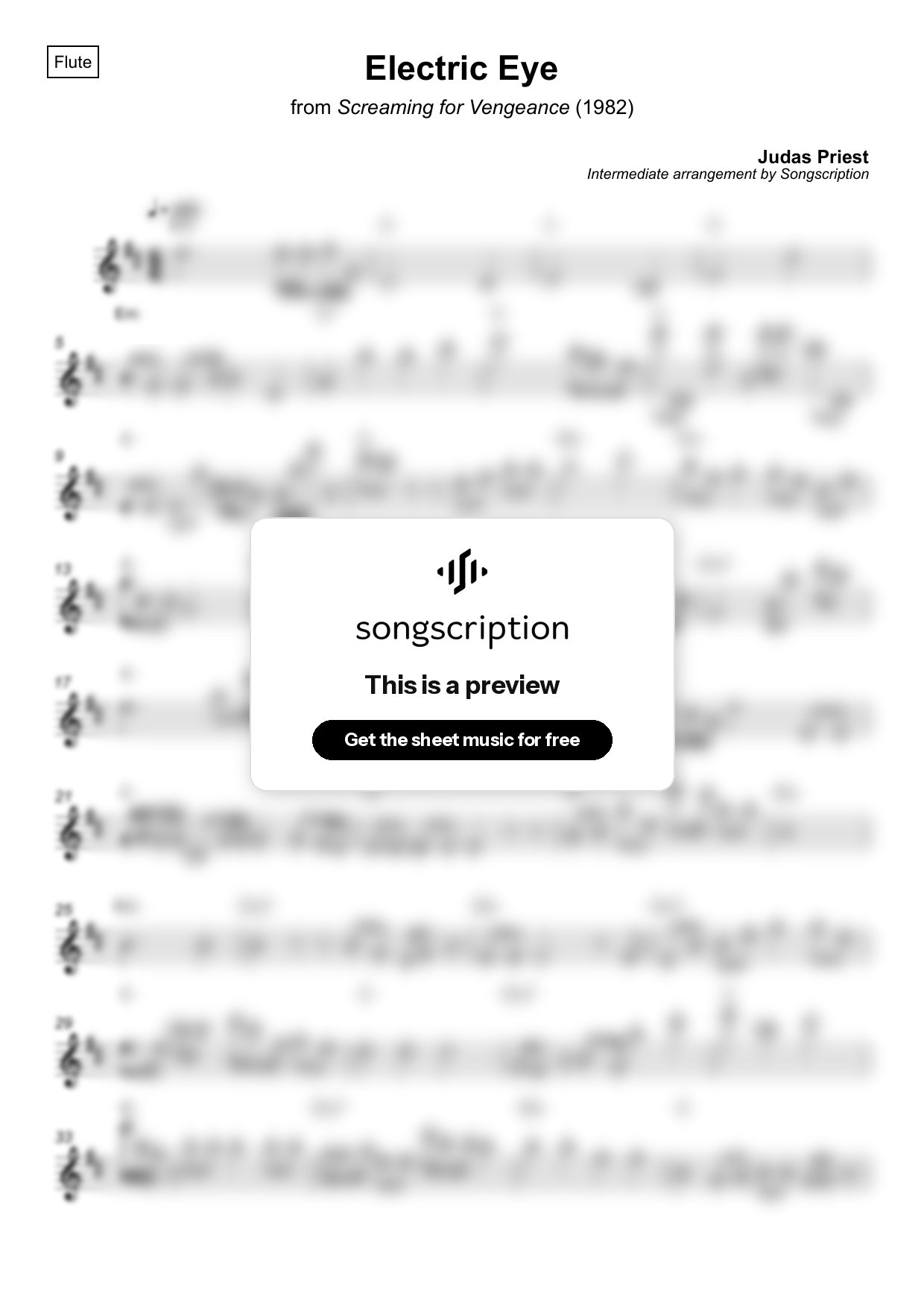 Intermediate Flute Sheet Music for "Electric Eye" by Judas Priest