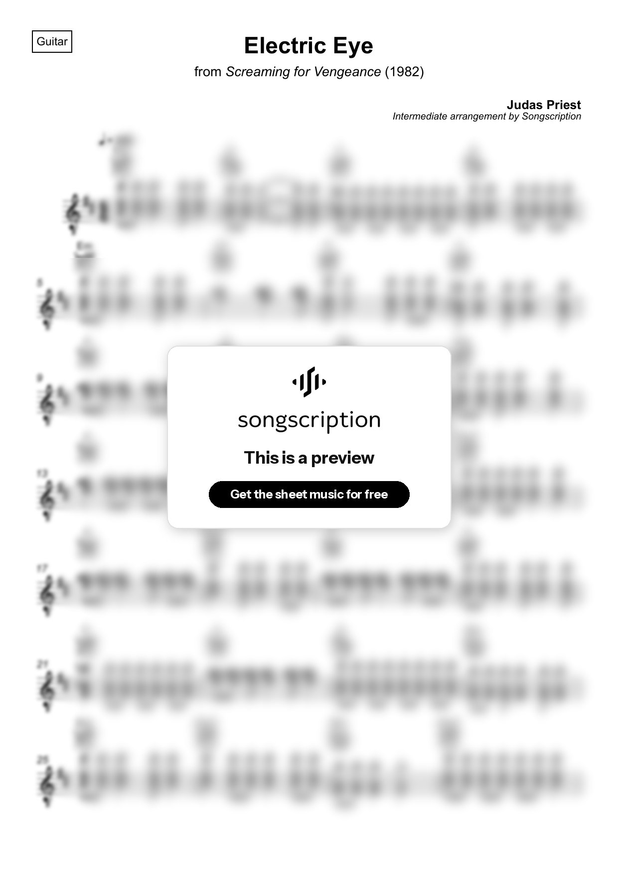 Intermediate Acoustic Guitar Sheet Music for "Electric Eye" by Judas Priest