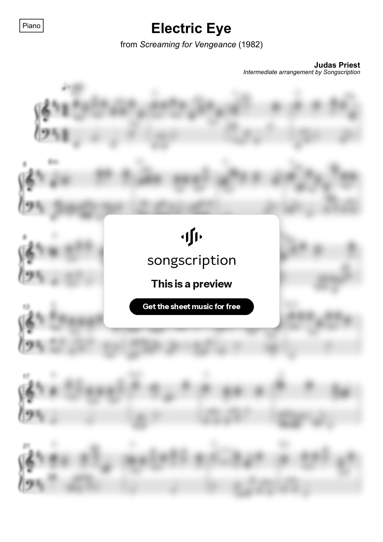 Intermediate Piano Sheet Music for "Electric Eye" by Judas Priest