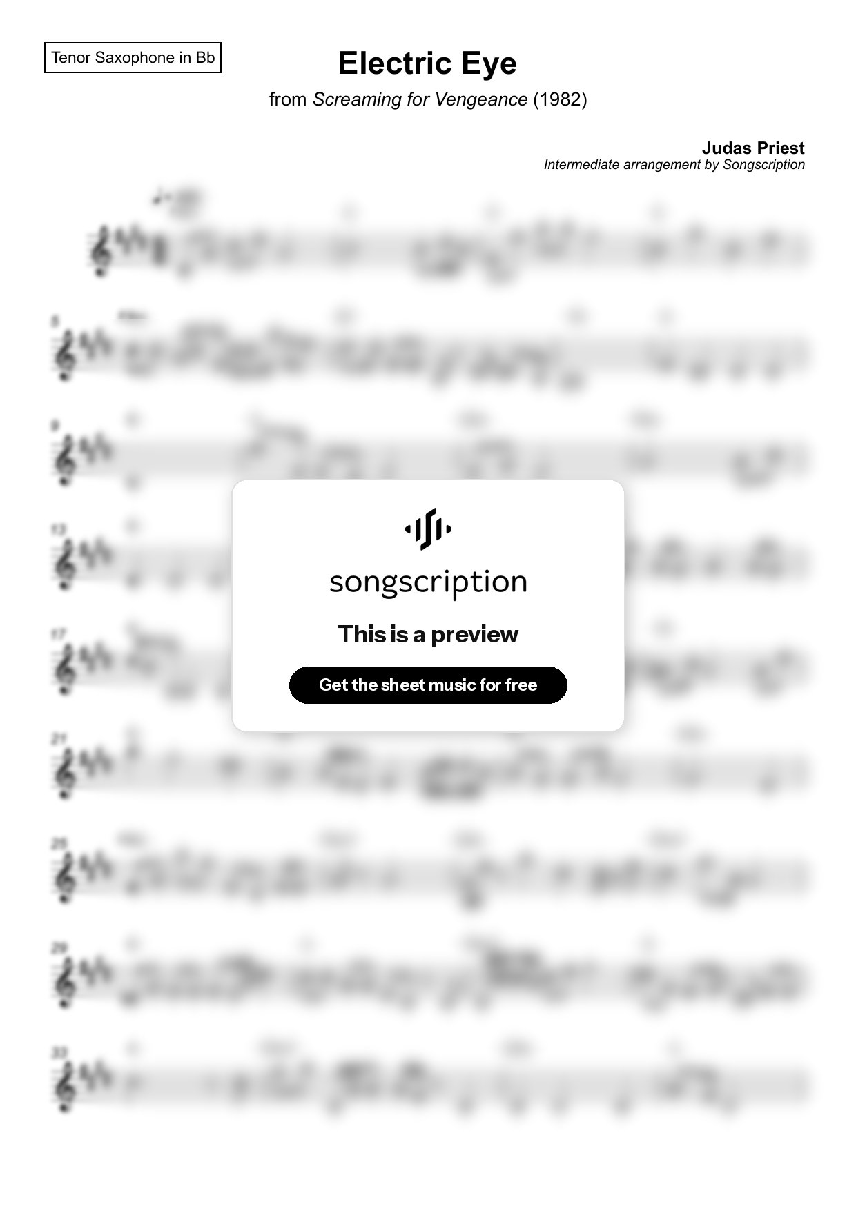 Intermediate Tenor Sax Sheet Music for "Electric Eye" by Judas Priest