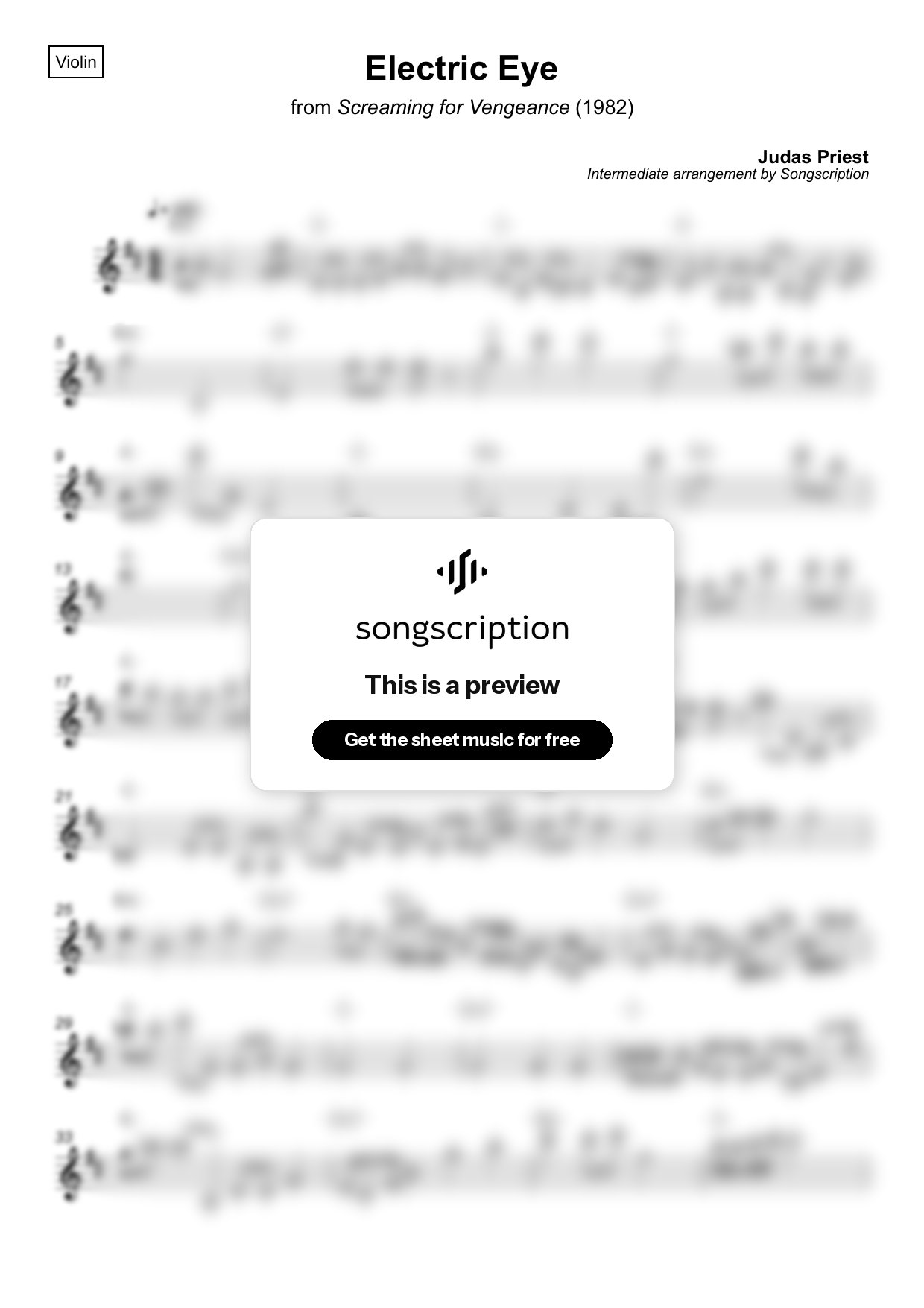 Intermediate Violin Sheet Music for "Electric Eye" by Judas Priest