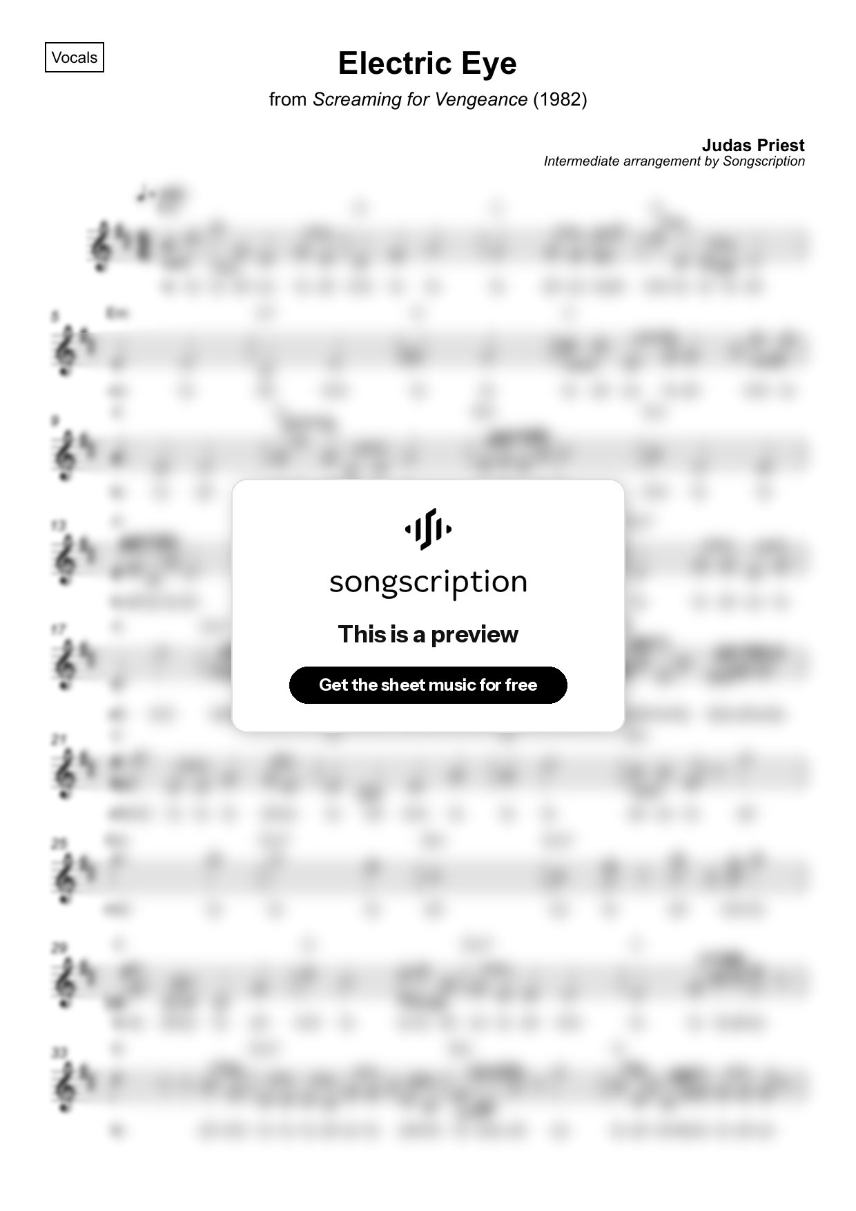 Intermediate Vocals Sheet Music for "Electric Eye" by Judas Priest