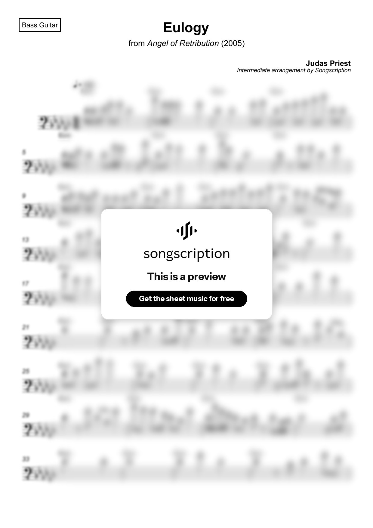 Intermediate Bass Guitar Sheet Music for "Eulogy" by Judas Priest