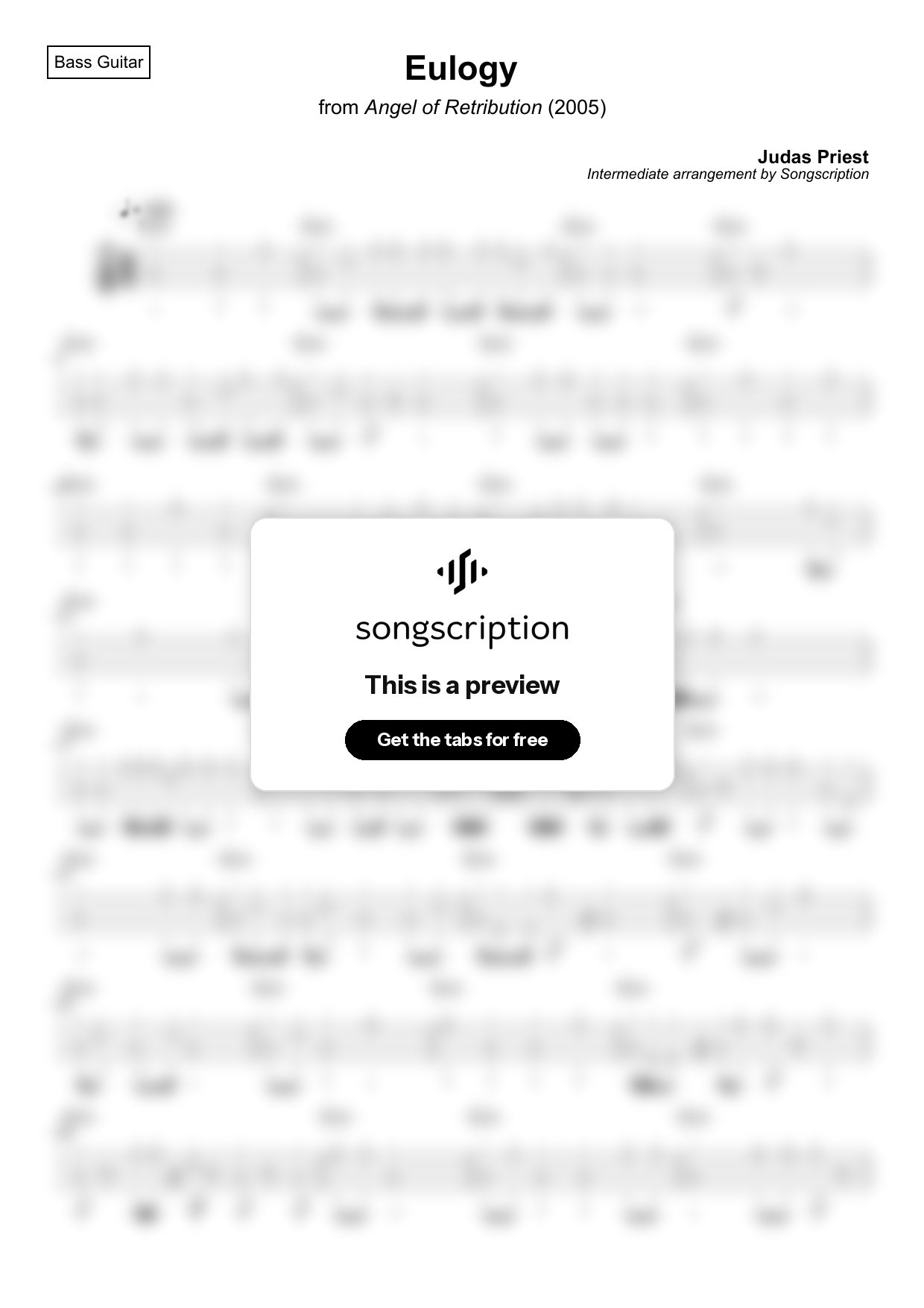 Intermediate Bass Guitar Tabs for "Eulogy" by Judas Priest