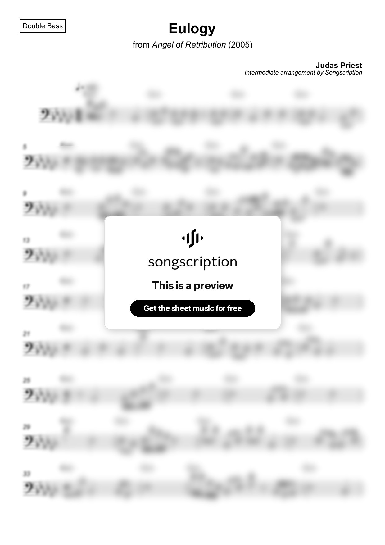 Intermediate Double Bass Sheet Music for "Eulogy" by Judas Priest