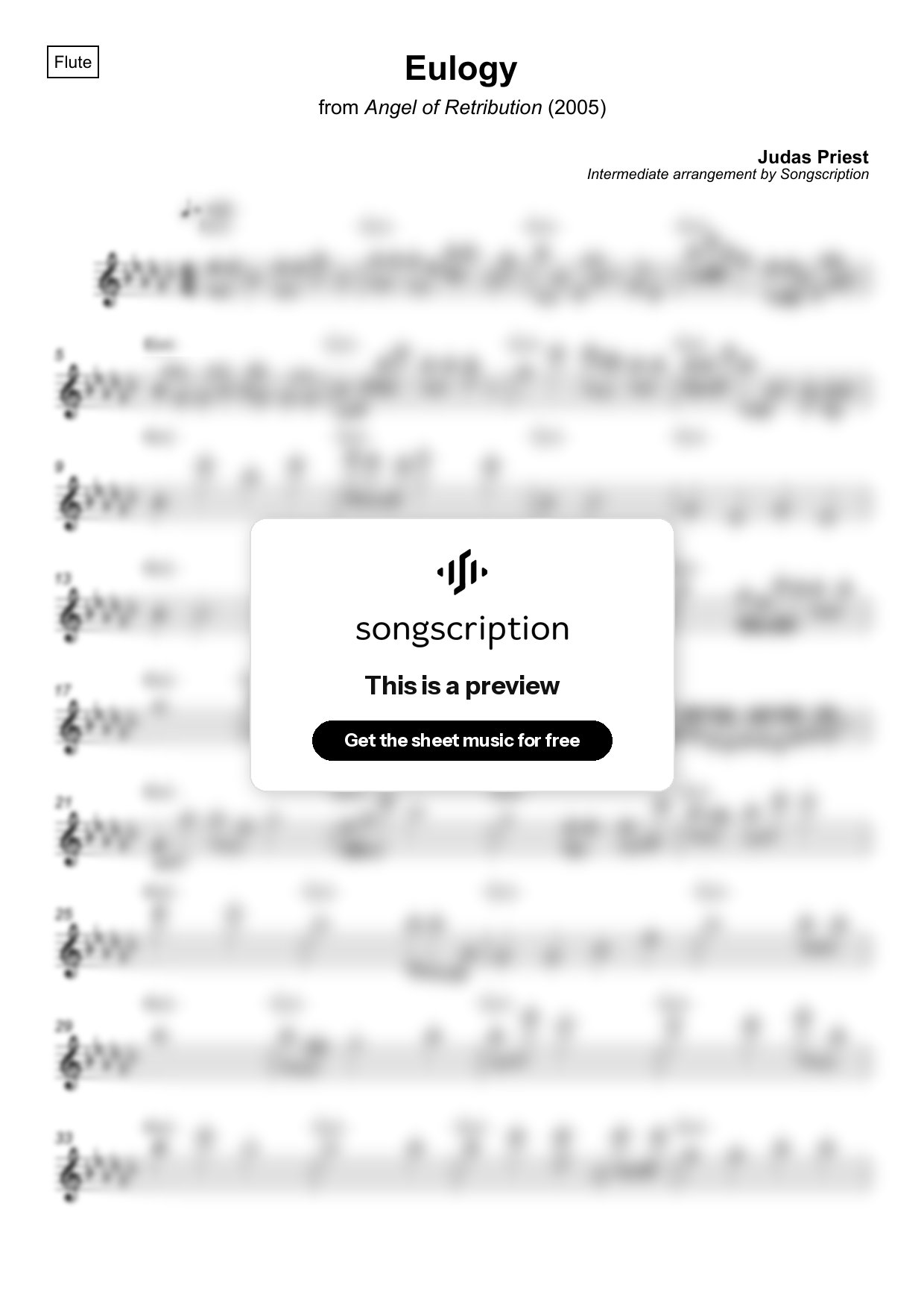 Intermediate Flute Sheet Music for "Eulogy" by Judas Priest