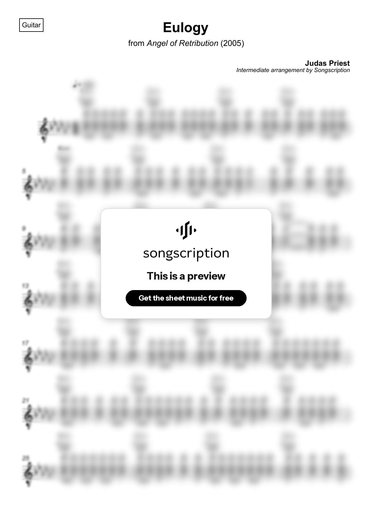 Intermediate Acoustic Guitar Sheet Music for "Eulogy" by Judas Priest