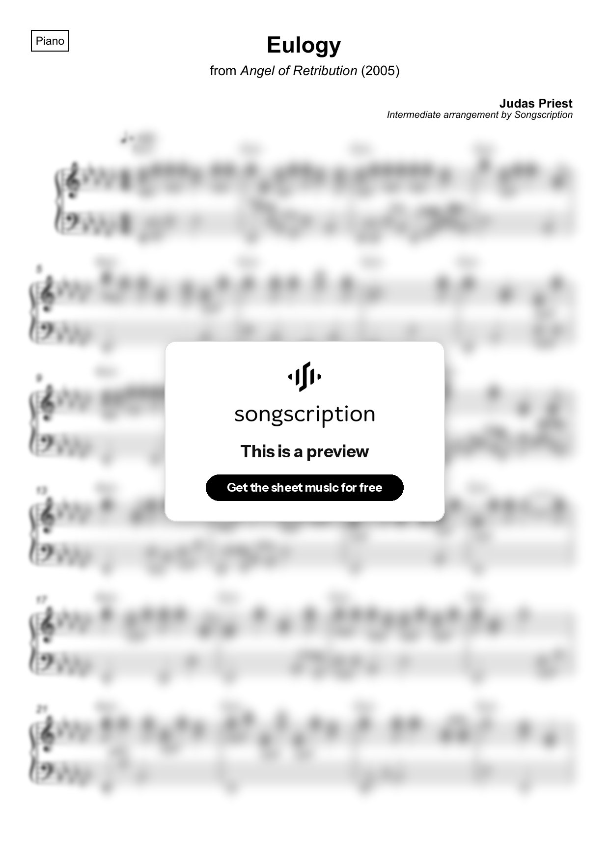Intermediate Piano Sheet Music for "Eulogy" by Judas Priest