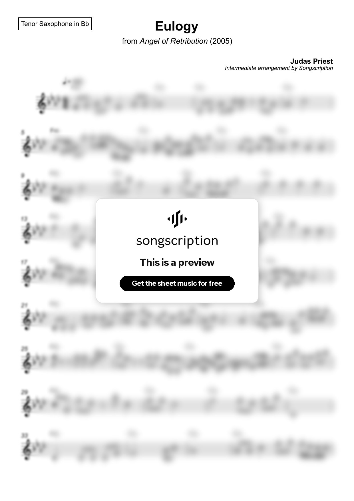 Intermediate Tenor Sax Sheet Music for "Eulogy" by Judas Priest