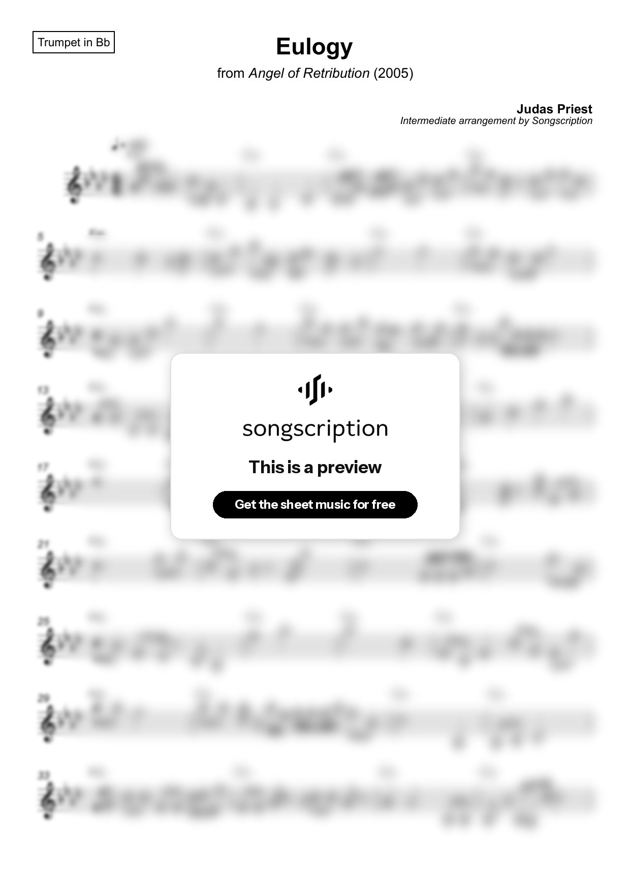 Intermediate Trumpet Sheet Music for "Eulogy" by Judas Priest