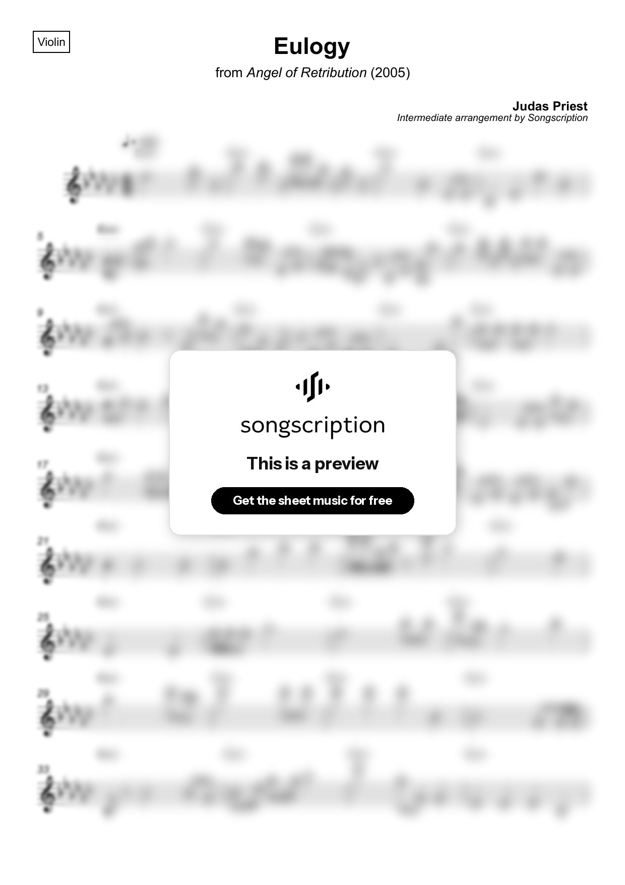 Intermediate Violin Sheet Music for "Eulogy" by Judas Priest