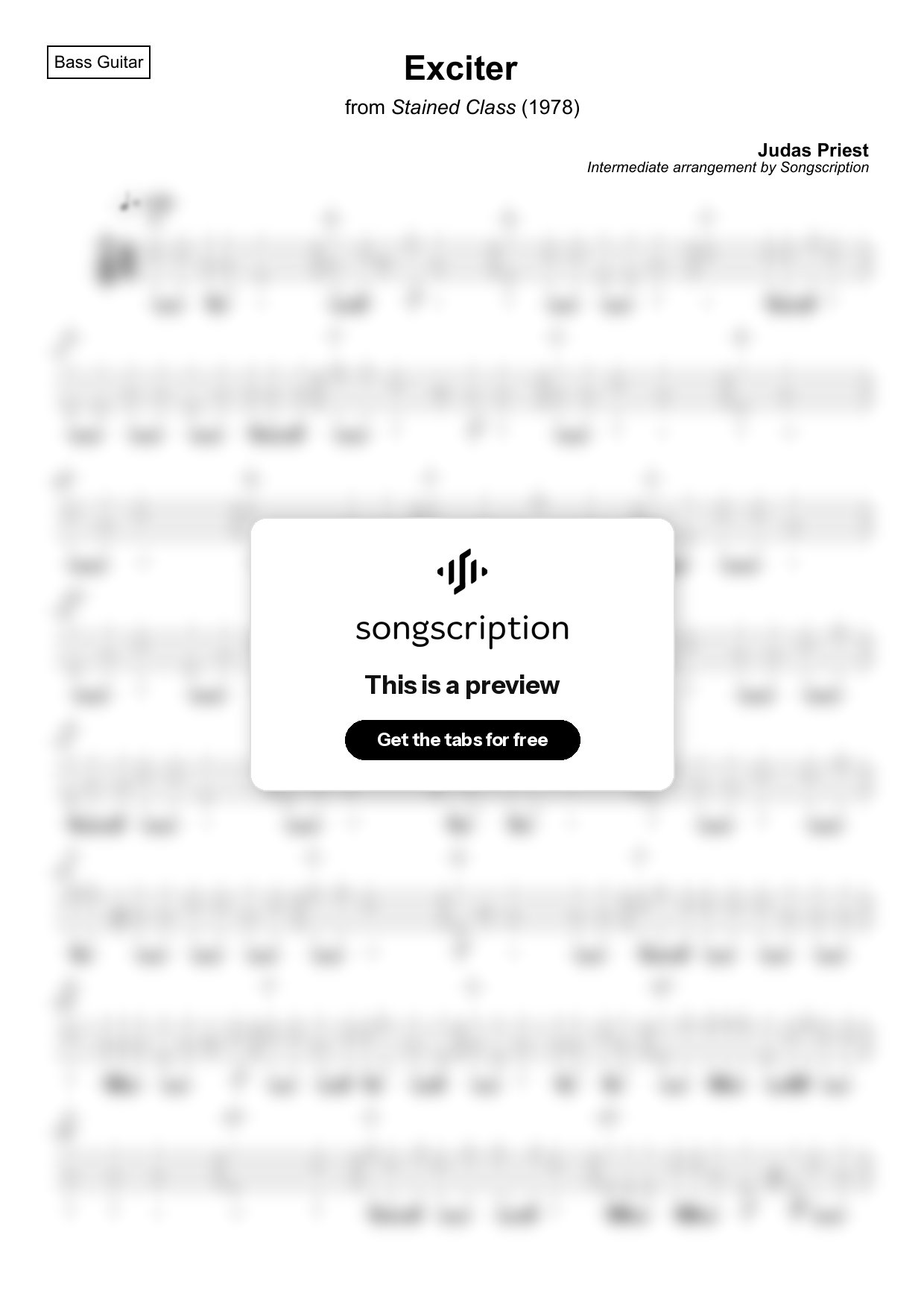 Intermediate Bass Guitar Tabs for "Exciter" by Judas Priest