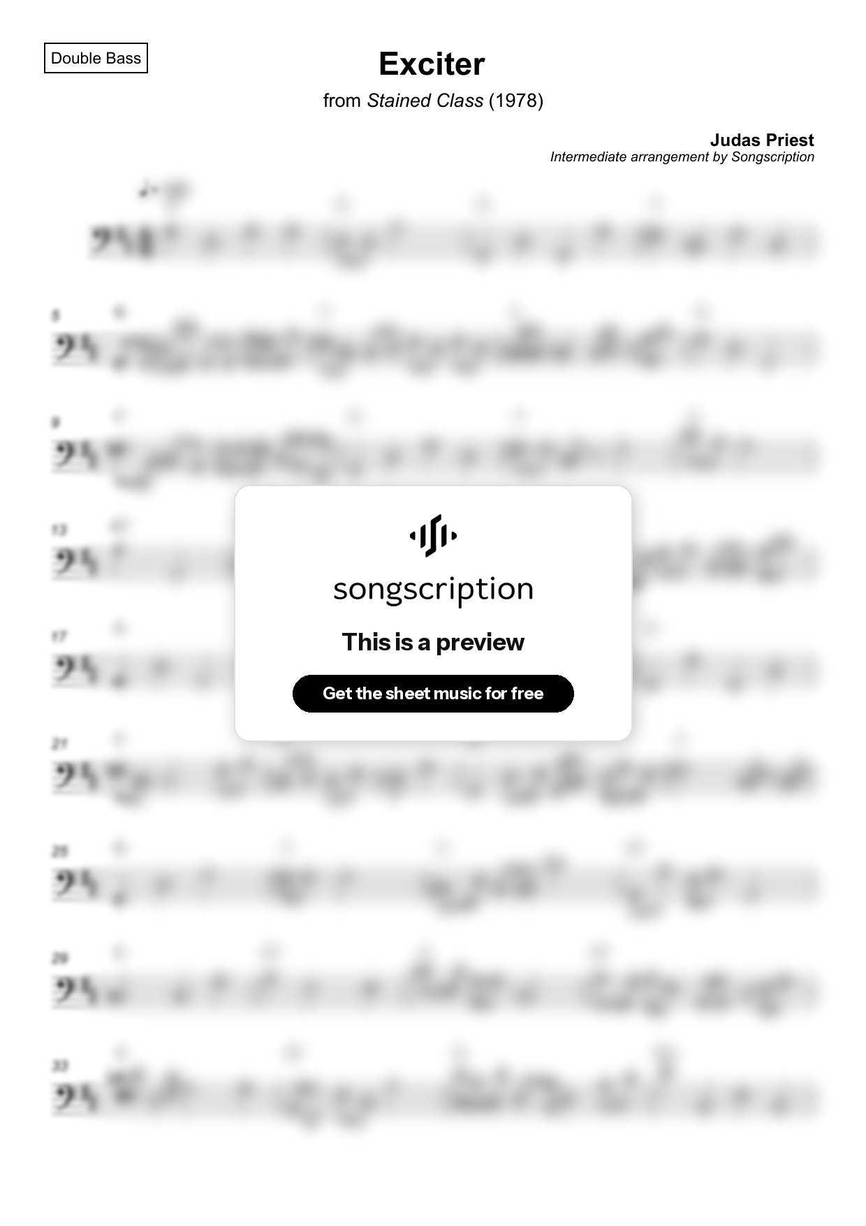 Intermediate Double Bass Sheet Music for "Exciter" by Judas Priest