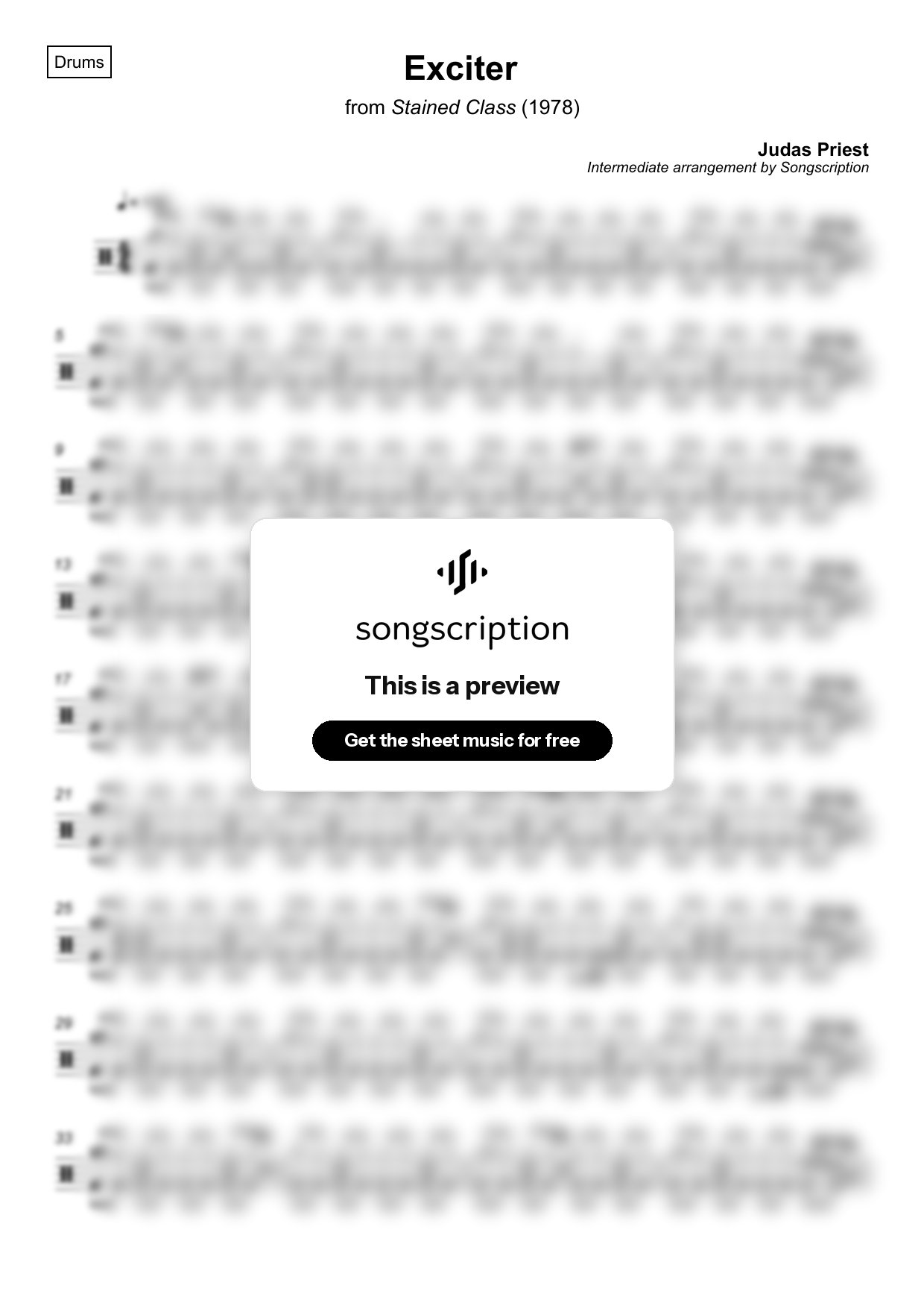 Intermediate Drums Sheet Music for "Exciter" by Judas Priest