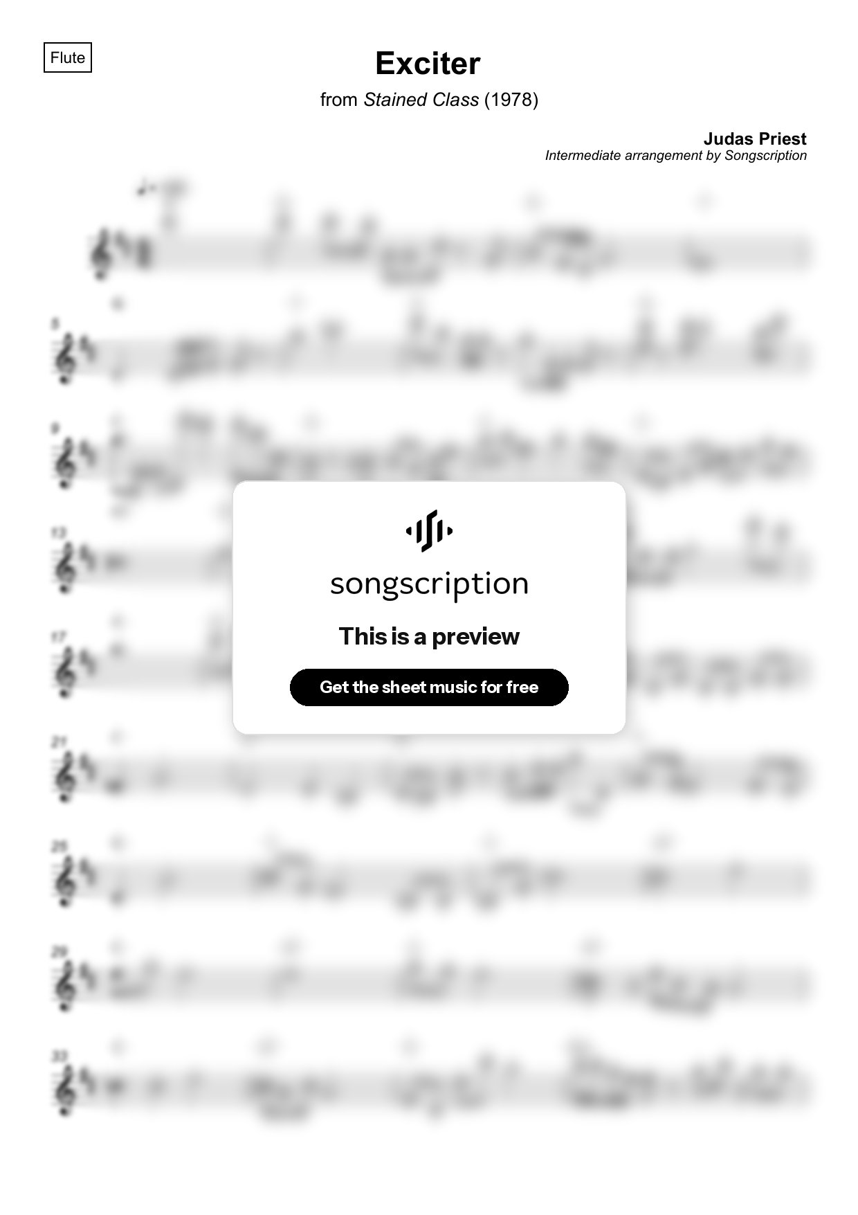 Intermediate Flute Sheet Music for "Exciter" by Judas Priest