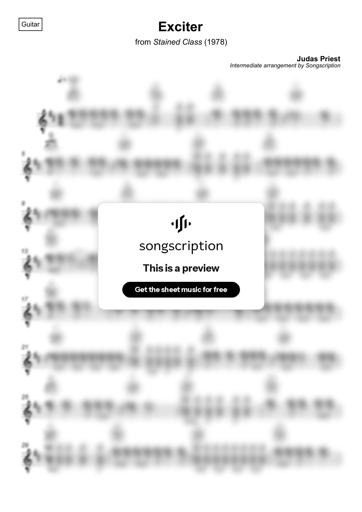 Intermediate Acoustic Guitar Sheet Music for "Exciter" by Judas Priest