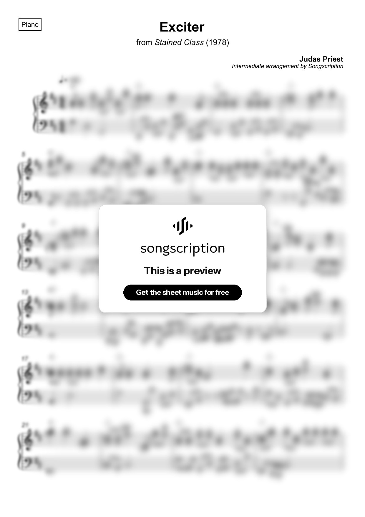 Intermediate Piano Sheet Music for "Exciter" by Judas Priest