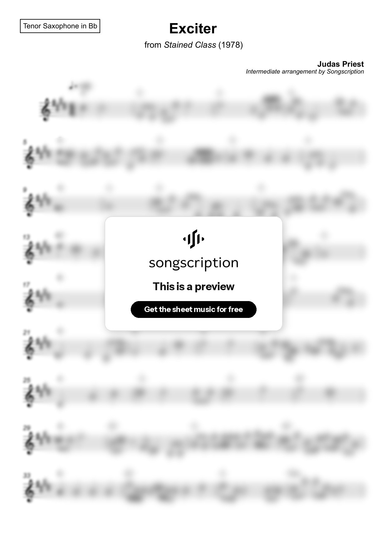 Intermediate Tenor Sax Sheet Music for "Exciter" by Judas Priest