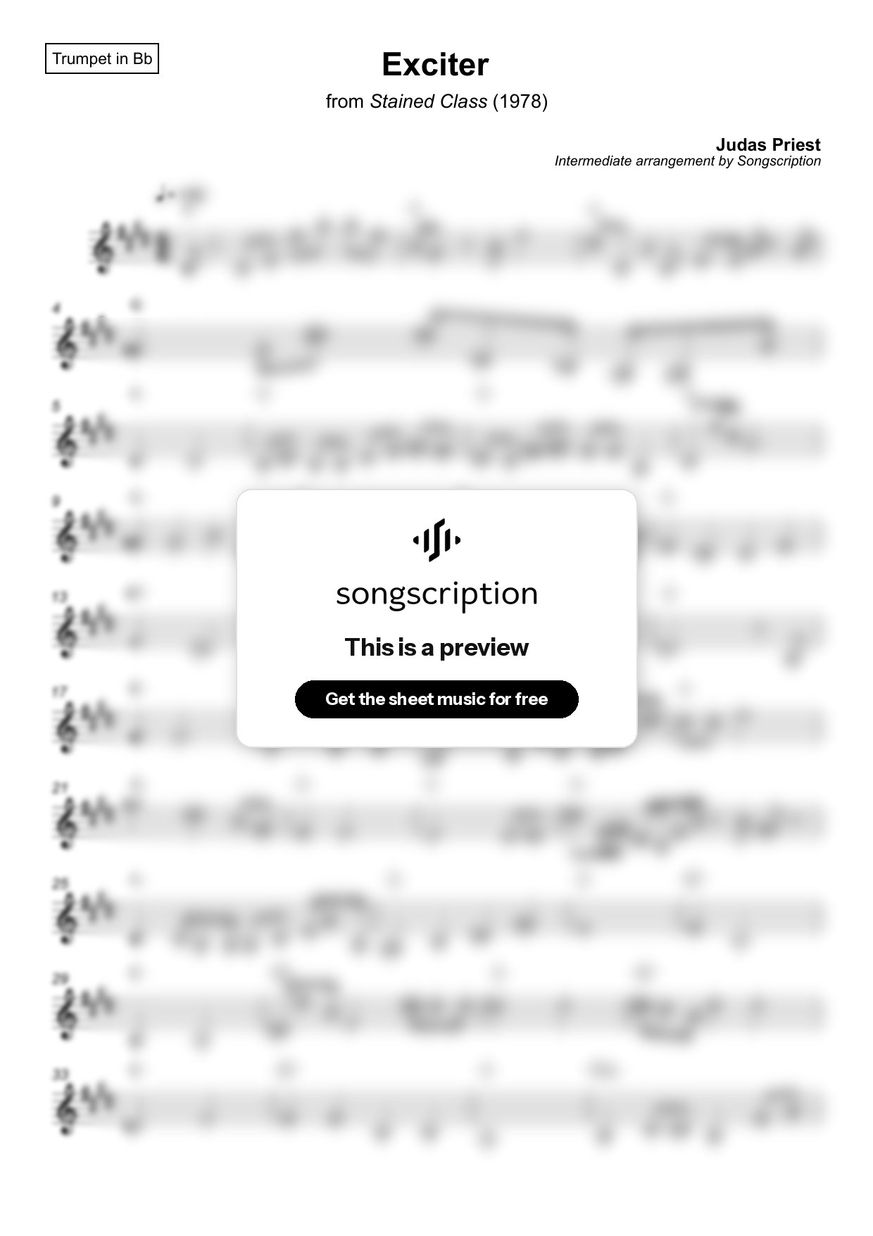 Intermediate Trumpet Sheet Music for "Exciter" by Judas Priest