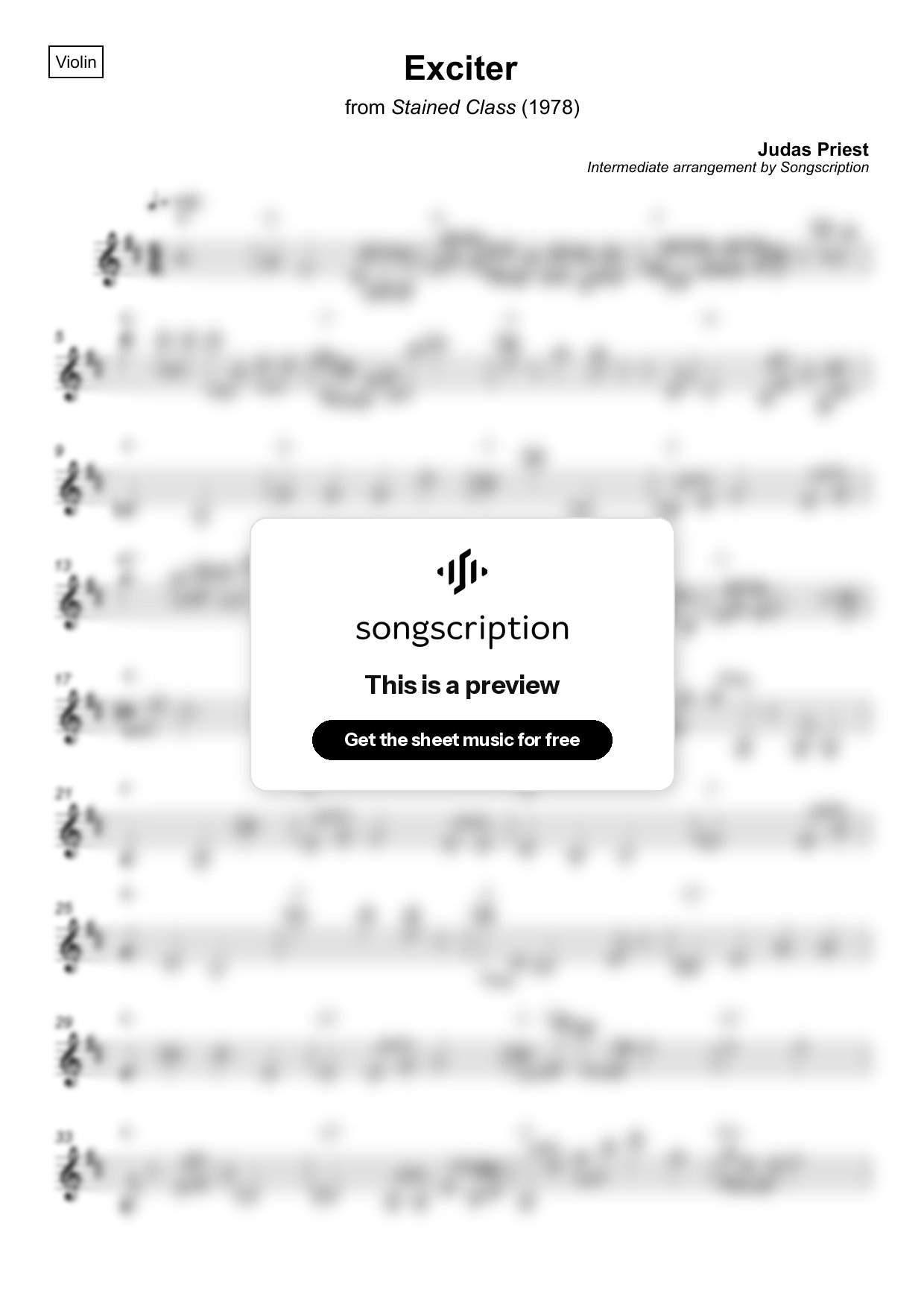 Intermediate Violin Sheet Music for "Exciter" by Judas Priest