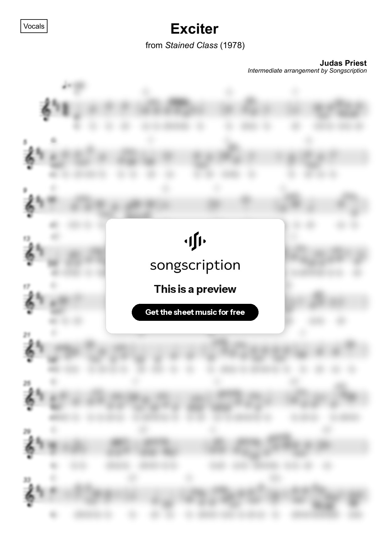 Intermediate Vocals Sheet Music for "Exciter" by Judas Priest