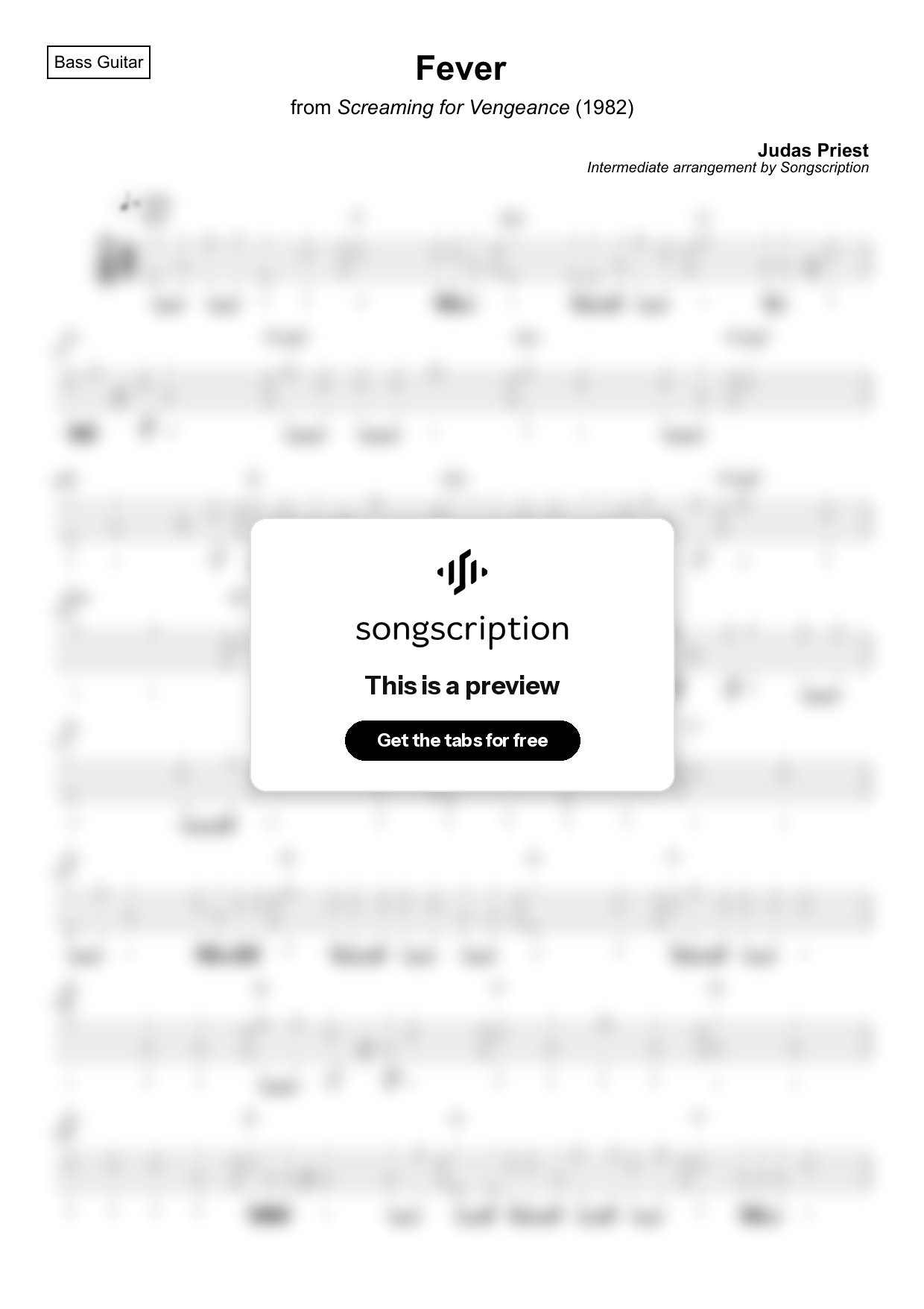Intermediate Bass Guitar Tabs for "Fever" by Judas Priest