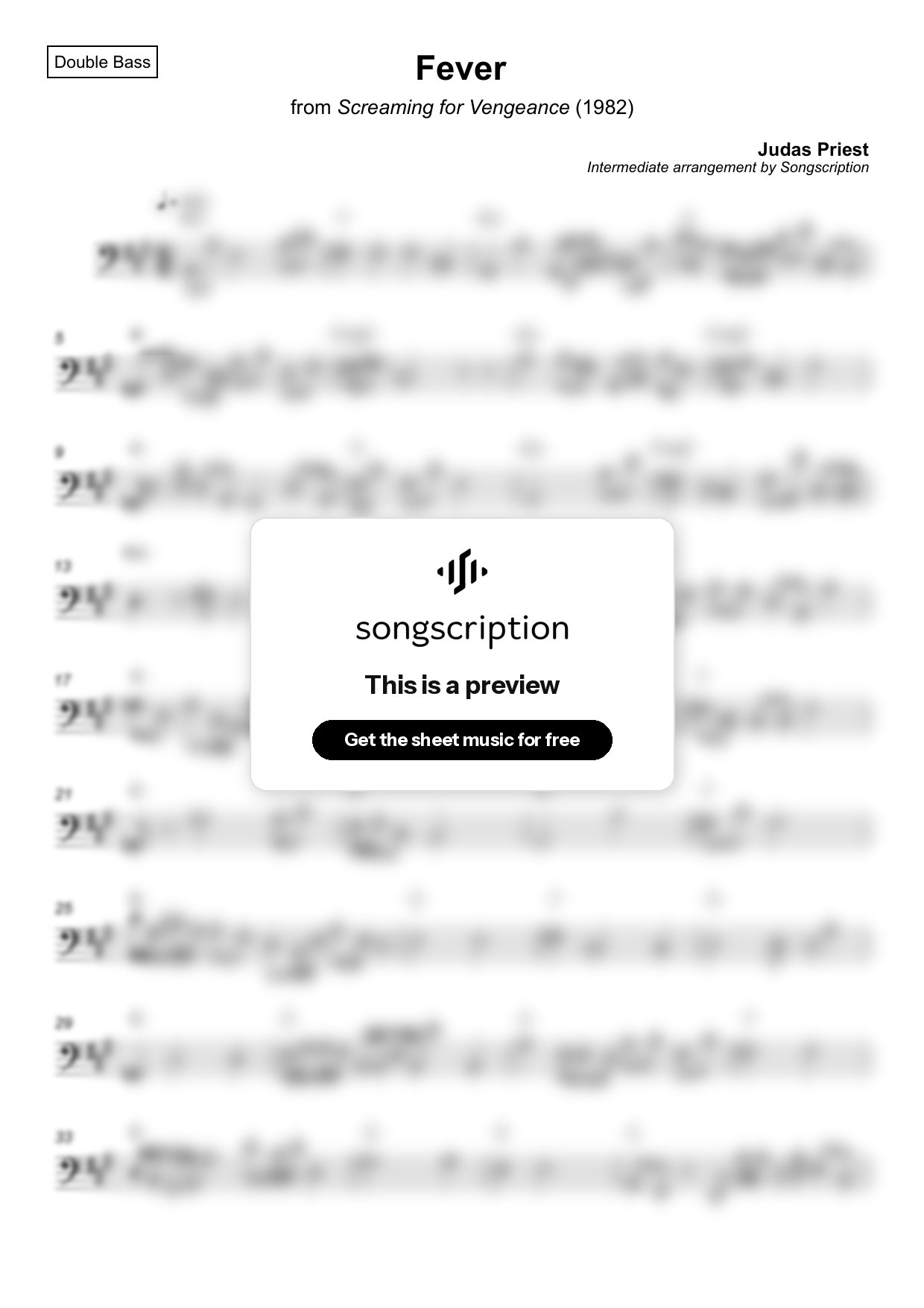 Intermediate Double Bass Sheet Music for "Fever" by Judas Priest